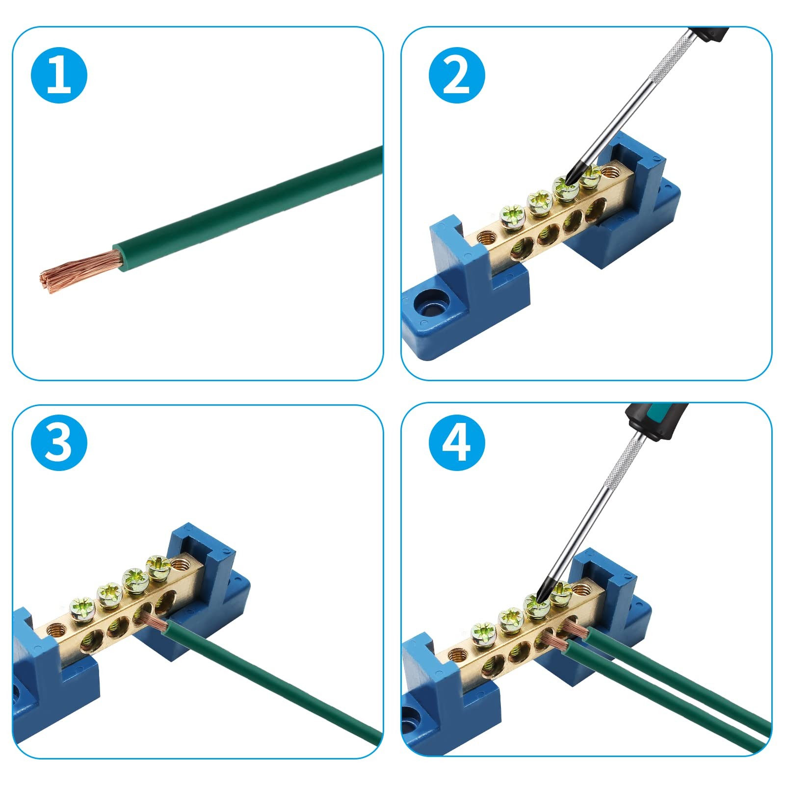 Unlorspy 5 PCS Brass Wire Screw Terminal 4 Positions Terminal Bus Bar Blue Gr…