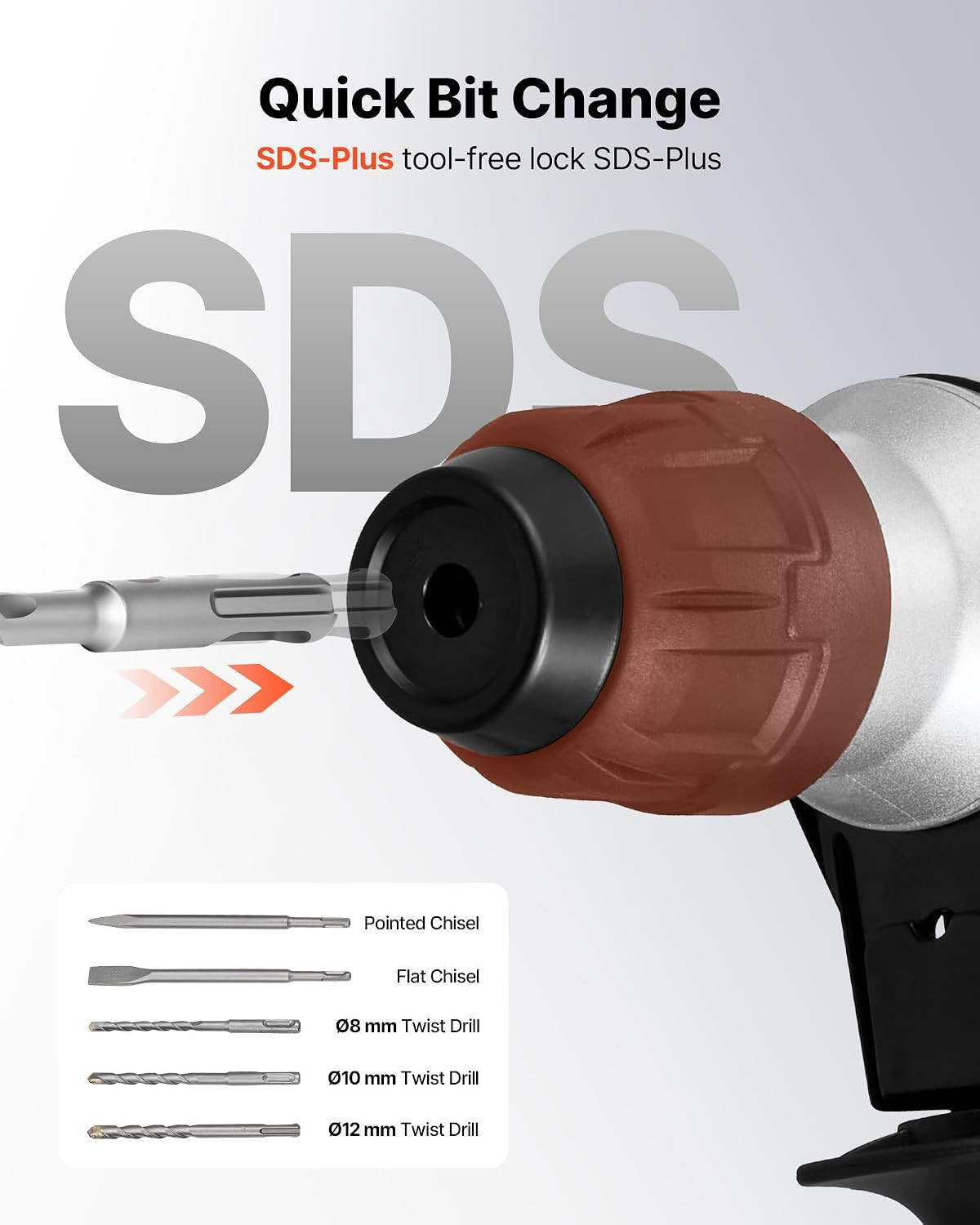 Rotary Hammer Drill, 1-1/8 in Sds-Plus Electric Corded Heavy Duty Rotary
