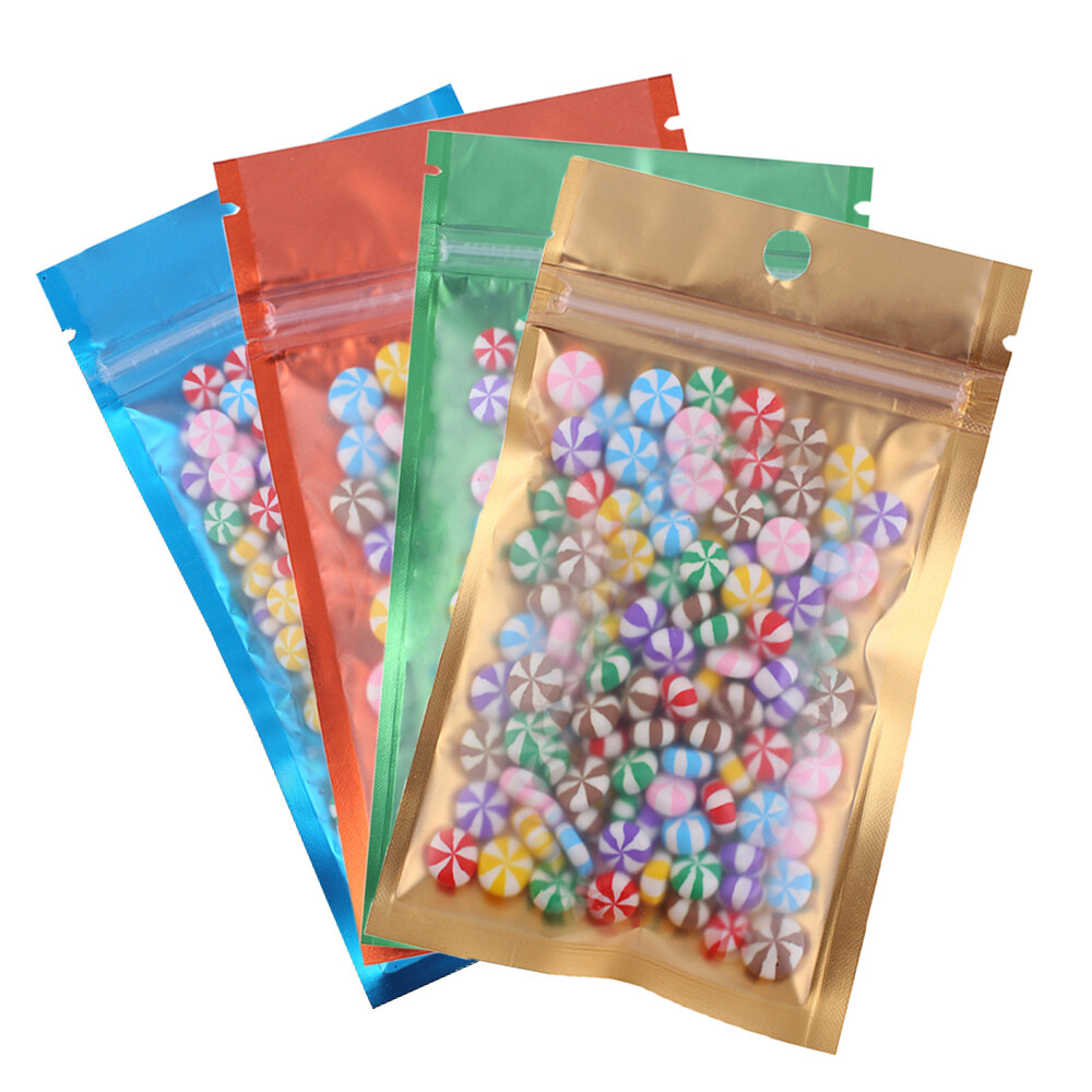 New Flat Mylar QuickQlick™ Reclosable Pouches with Hang Hole Variety Colors Size