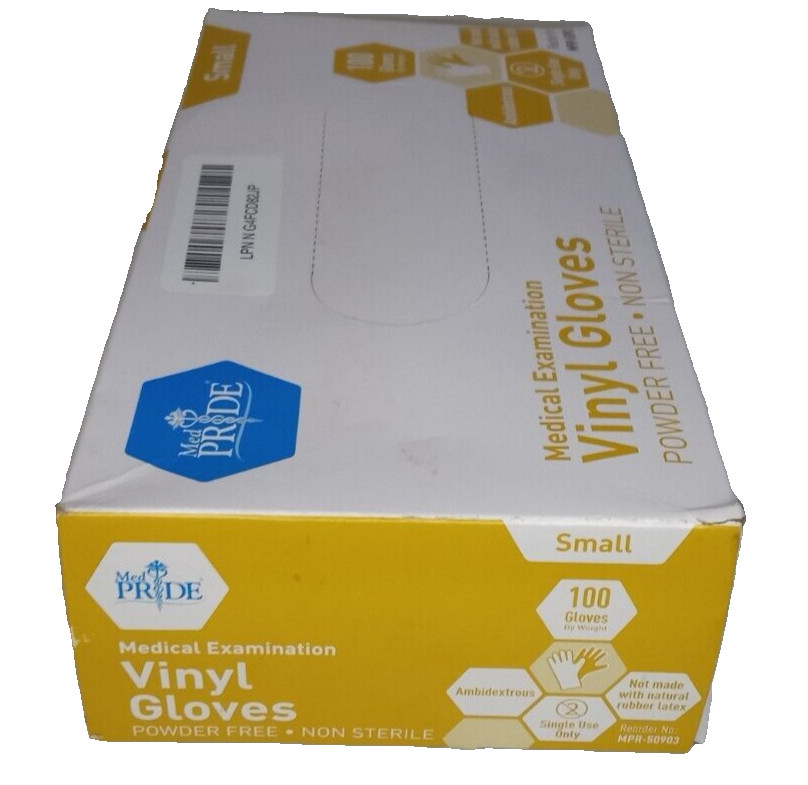 MedPride Medical Examination Vinyl Gloves-Powder Free Small-100 Gloves MPR-50903