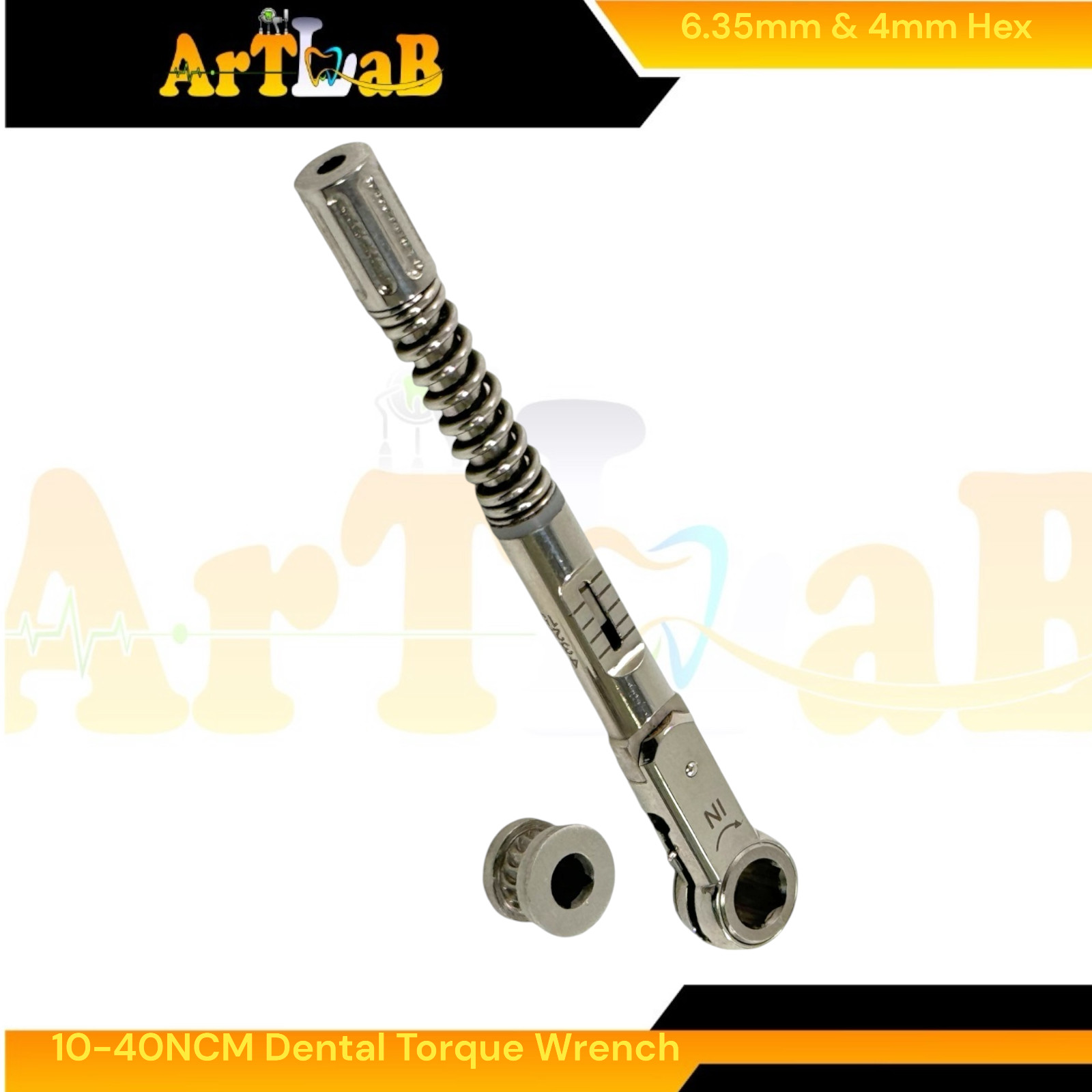 Dental Torque Wrench with Hex 6.35mm & 4mm, 10 to 40 NCM, Med Grade Steel