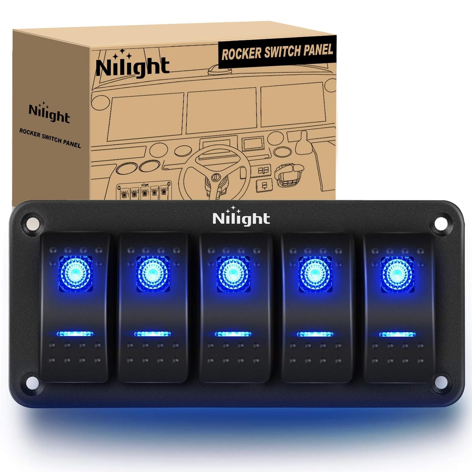 Customizable Pre-Wired 5 Gang Rocker Switch Panel for Automotive & Marine Use
