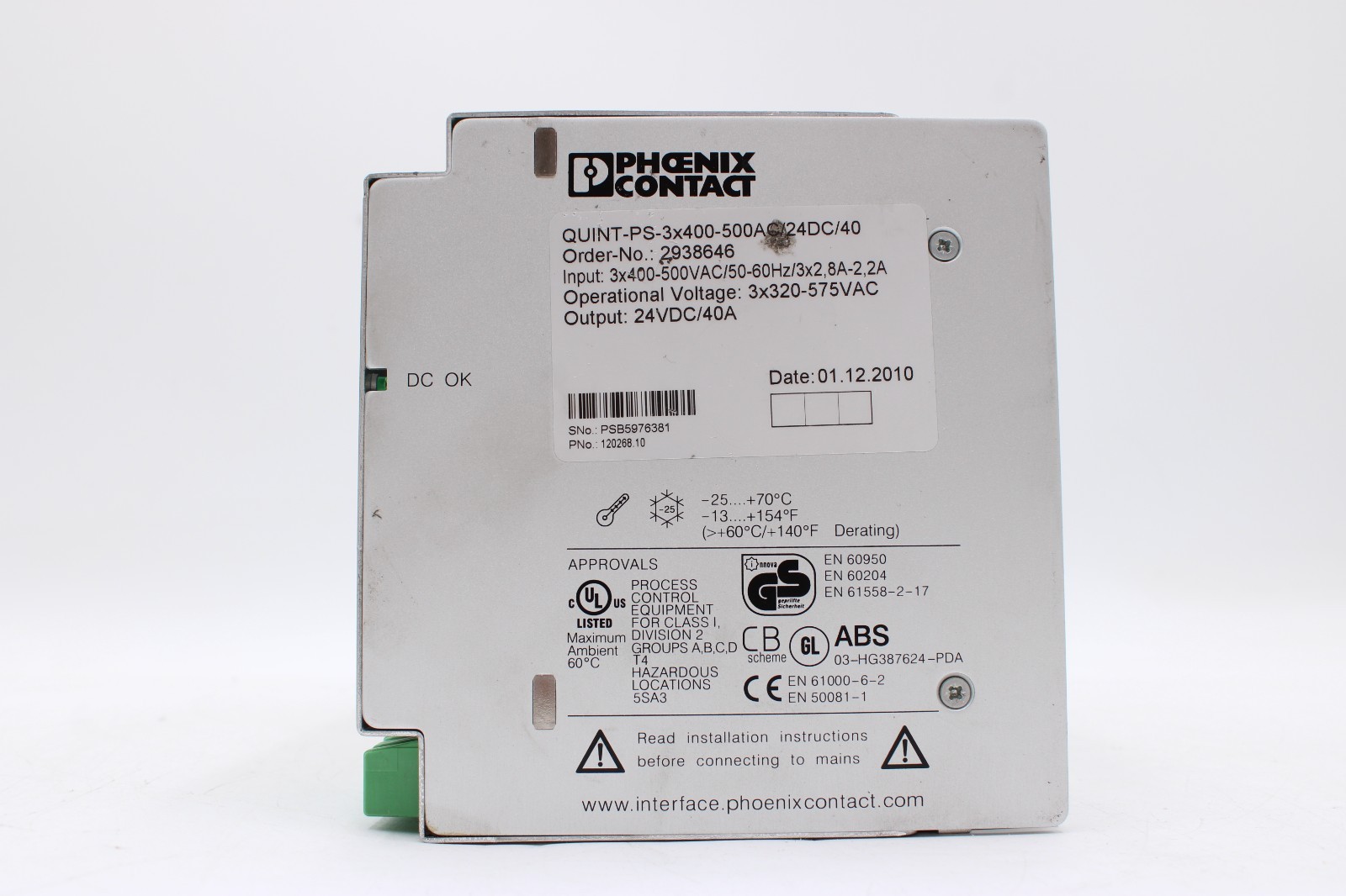 Phoenix Contact QUINT-PS-3×400-500AC/24DC/40 Power Supply Unit