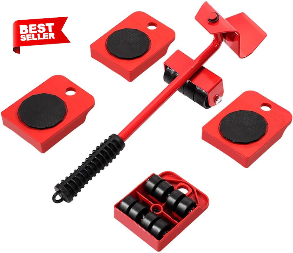 Furniture Lifter Mover Tool Set Heavy Duty Dolly Kit with Wheels Sofa Bed, Red