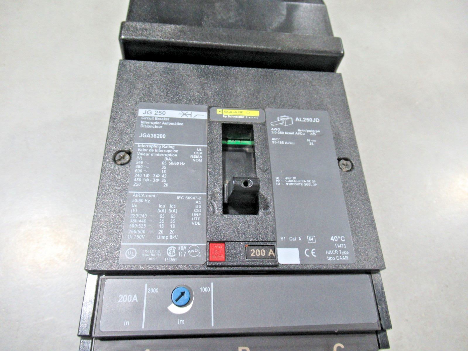 SQUARE D JGA36200 I-Line Circuit Breaker 3P, 600V, 200A, 35k *NEW*