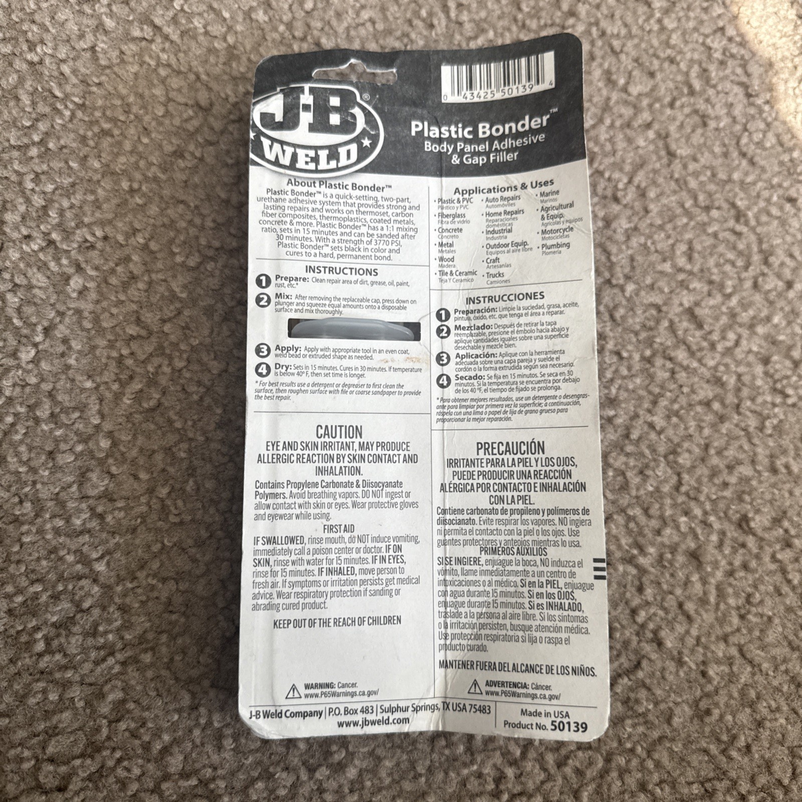J-B Weld 50139 Plastic Bonder Body Panel Adhesive and Gap Filler – Black – 25 ml
