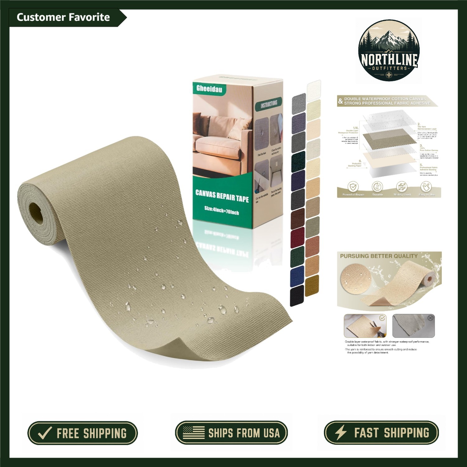 Durable 4×70 Inch Waterproof Canvas Repair Patch for Tents & Sofas – Khaki
