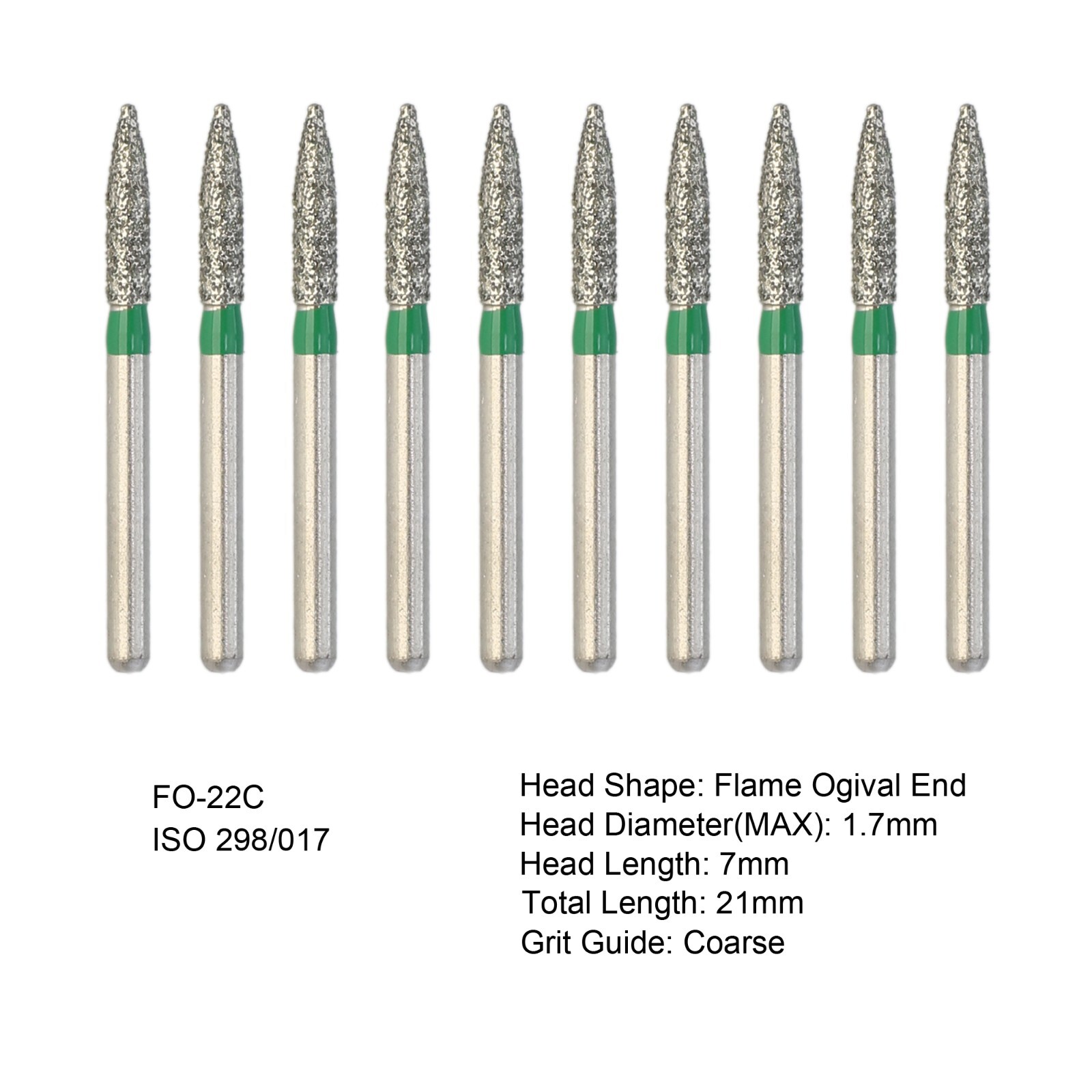 10pcs/pk Dental Diamond Burs FG Flame Ogival End 878K/018C FO-22C Coarse Grit