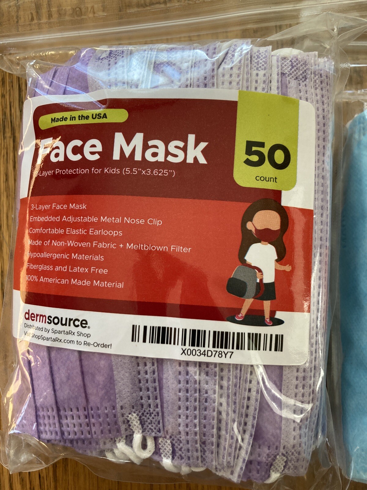 3-Ply Disposable Kids Face Mask [50 PCs] Non Medical Cover Purple , Green , BLUE