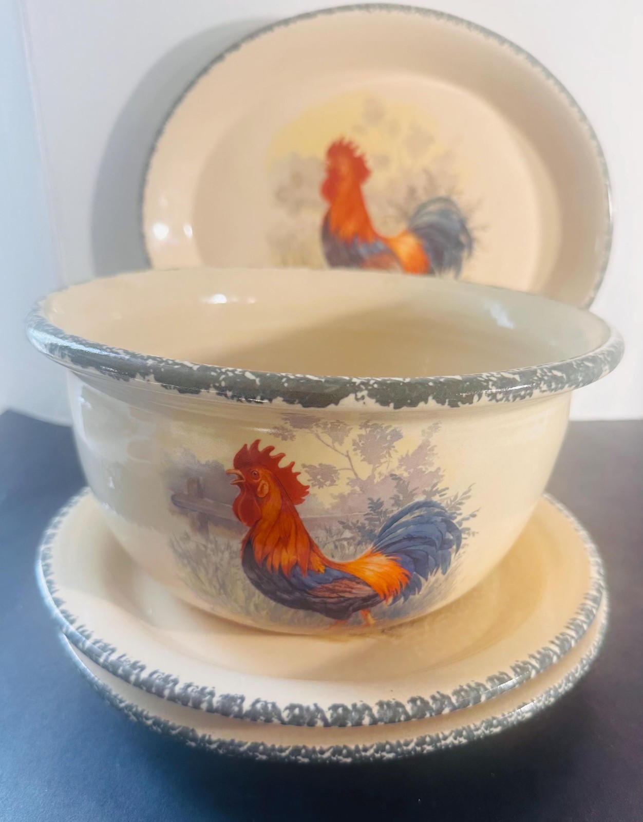 Home & Garden Party Rooster Plates/Oval Serving Platter/Mixing bowl_B