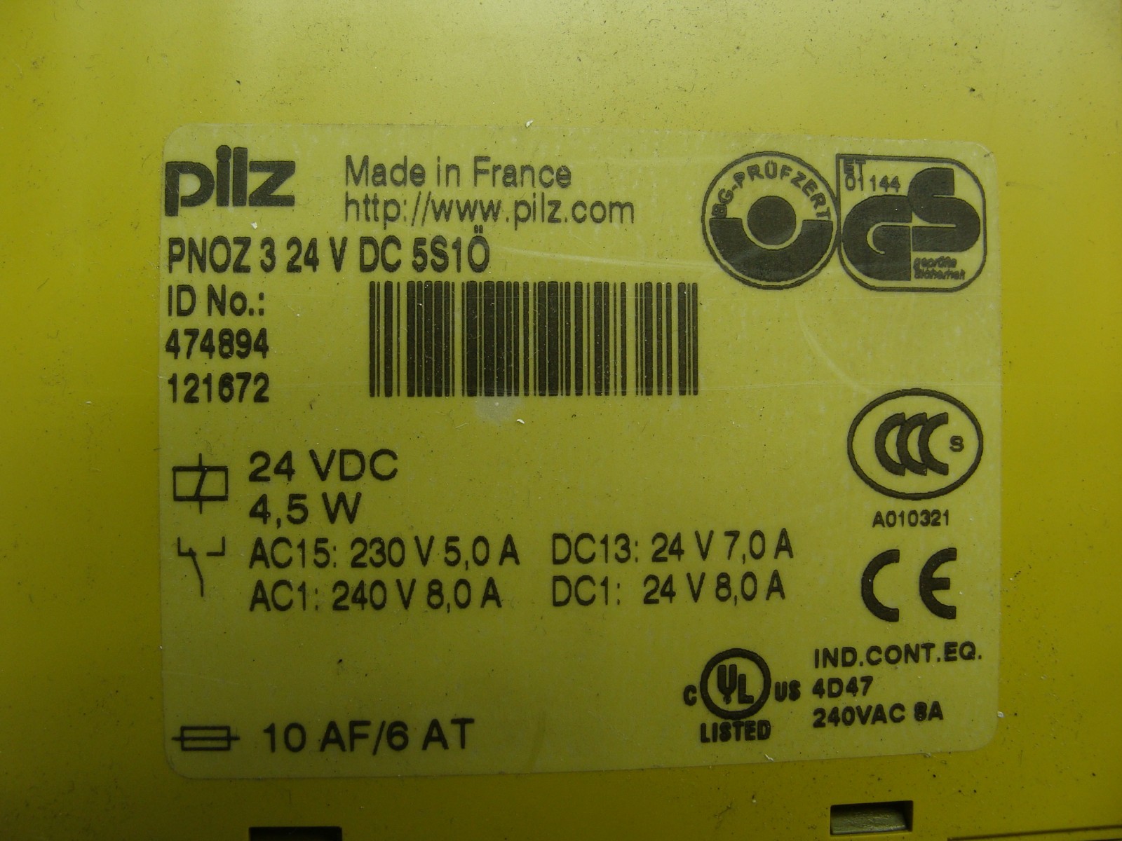 PILZ PNOZ 3 24V DC 5S10 SAFETY RELAY 474894 24VDC