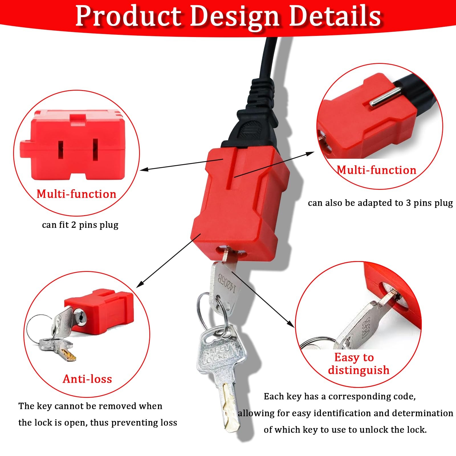 Plug Lock Electrical Cord Plug Lockout Device for Electrical Cord, 2 Pack Plu…