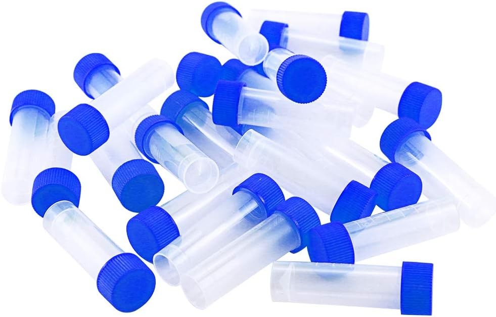 50PCS 5Ml Plastic Graduated Vial Tube with Screw Caps Small Test Sample Bottles