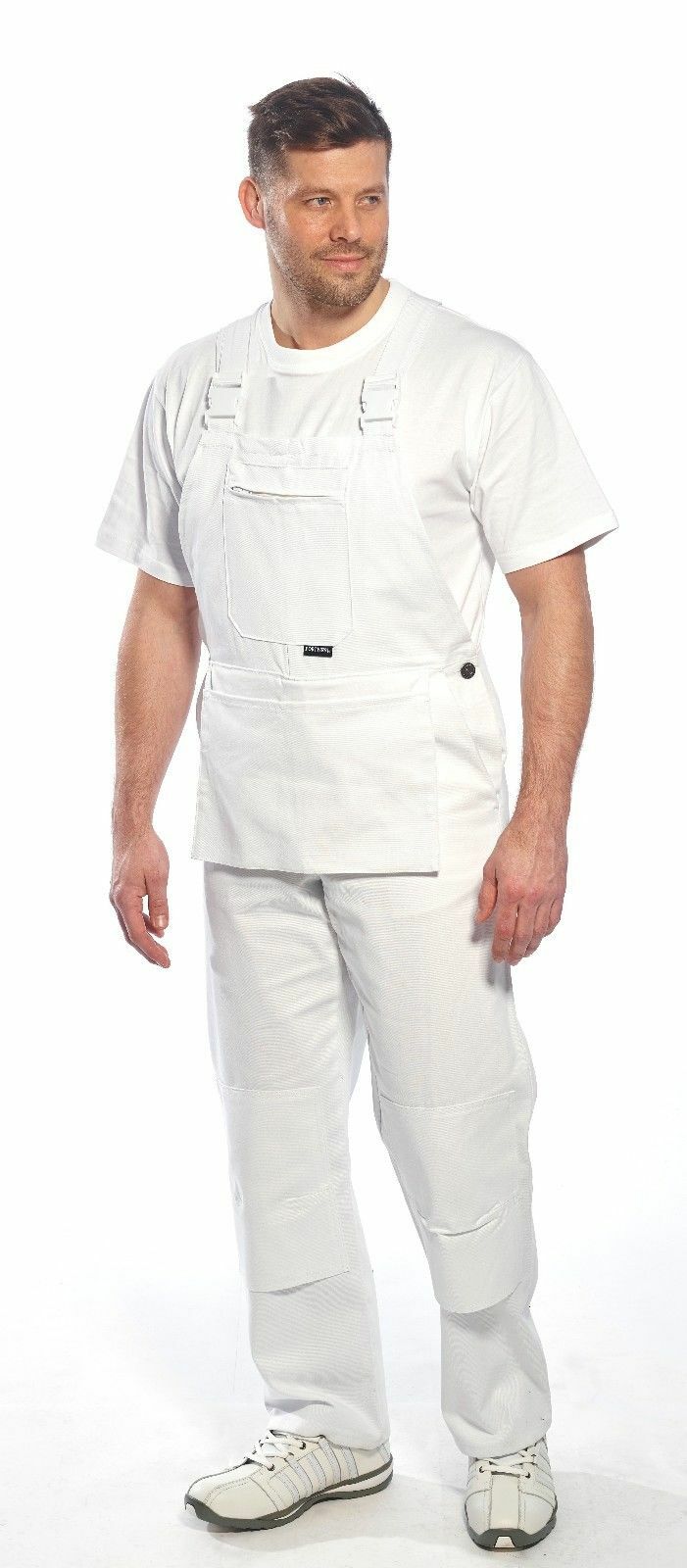 Portwest S810 Bolton White Cotton Painters Bib Overalls with Knee Pad Pockets