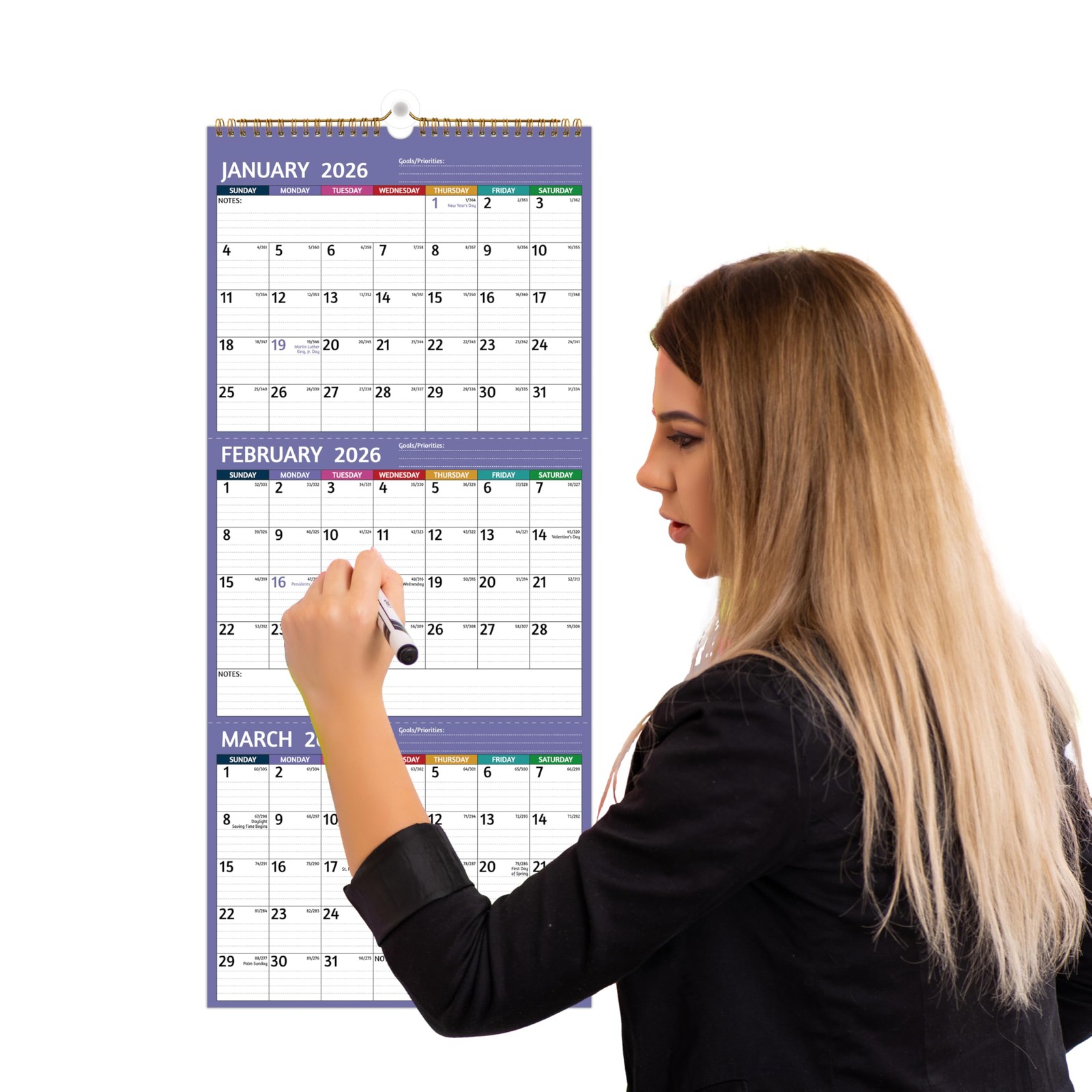 2026 Wall Calendar – 3 Month 2026 Vertical, Jan 2026 – Dec 2026, 3…