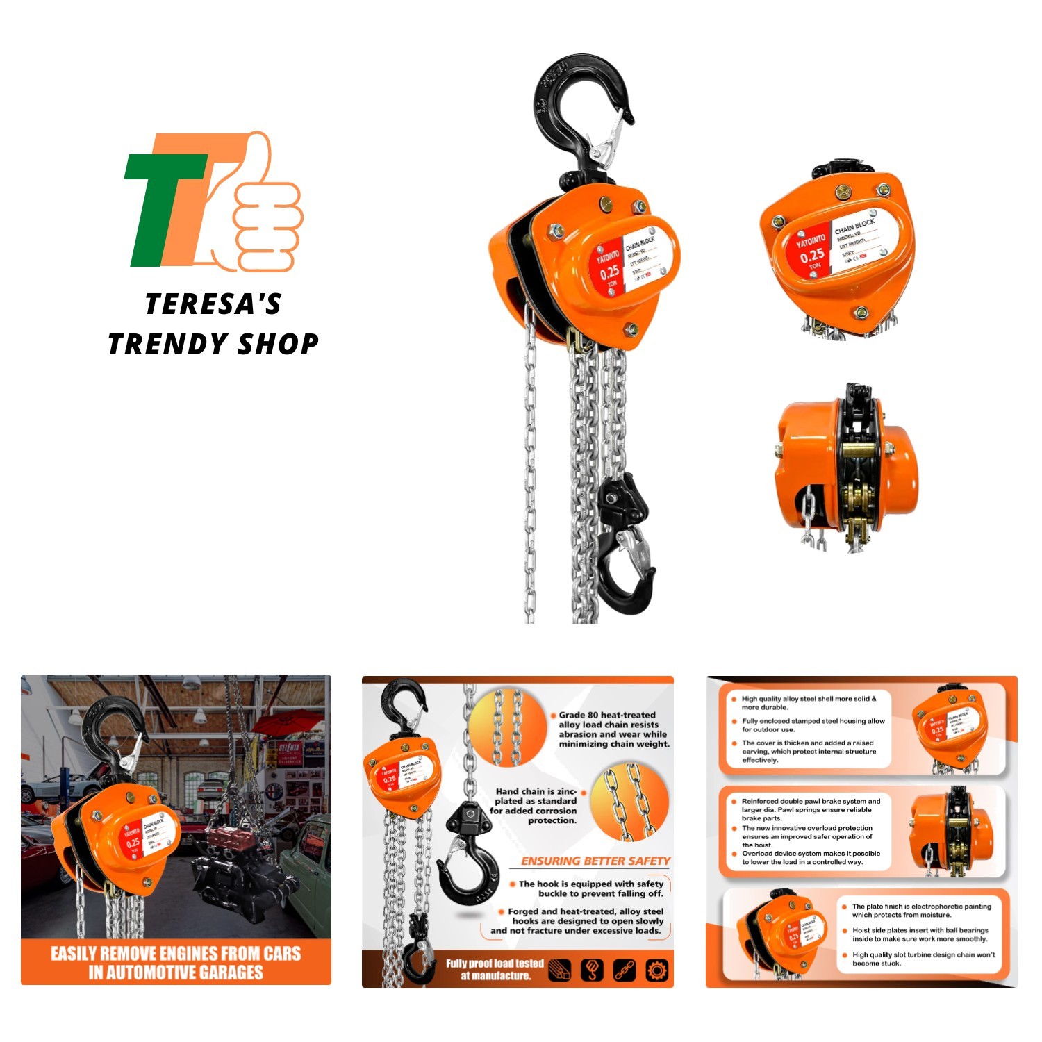 Chain Hoist 1/4 Ton 550Lbs Capacity | Mini Hand Chain Hoist 10FT | Manual Cha…