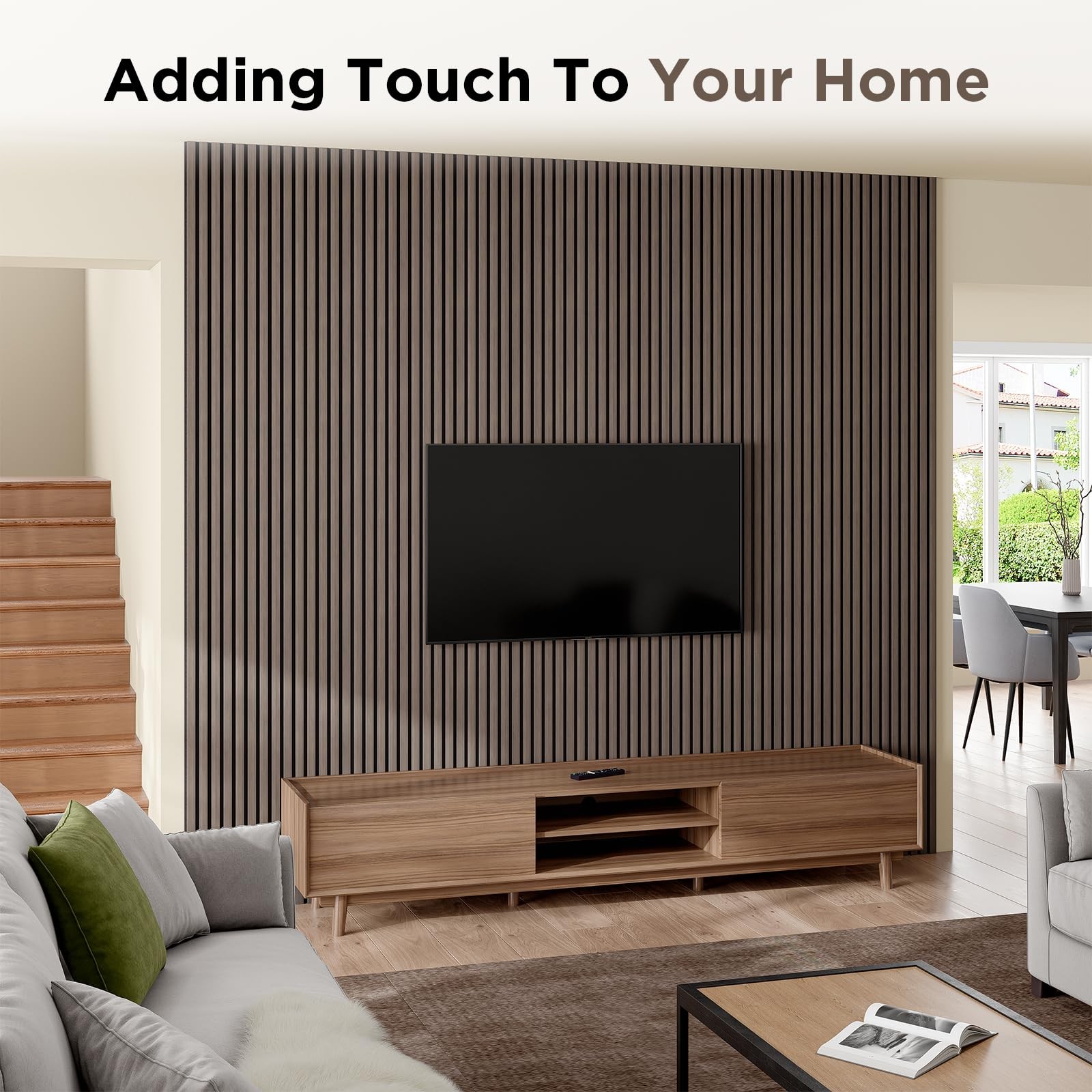SMARTSTANDARD Wood Slat Acoustic Wall Panels 94.5″ x 48″, Classic Dark Walnut