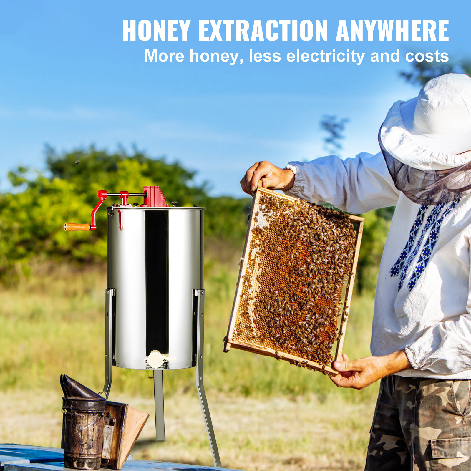 VEVOR Manual Honey Extractor Beekeeping Equipment 3 Frames Stainless Steel