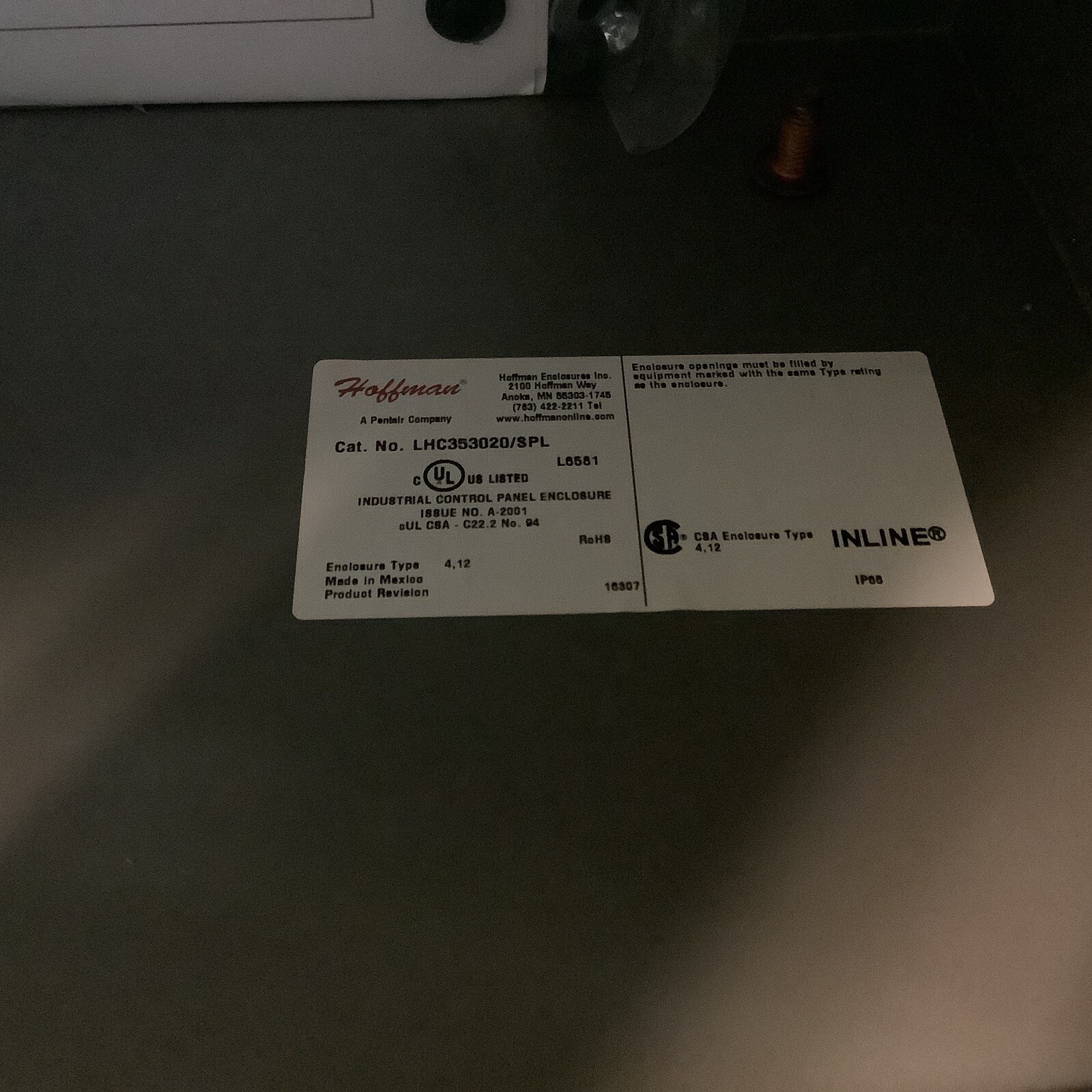 Hoffmann LHC353020/SPL Enclosure Nema Rating 12,3,4,Hinged Cover