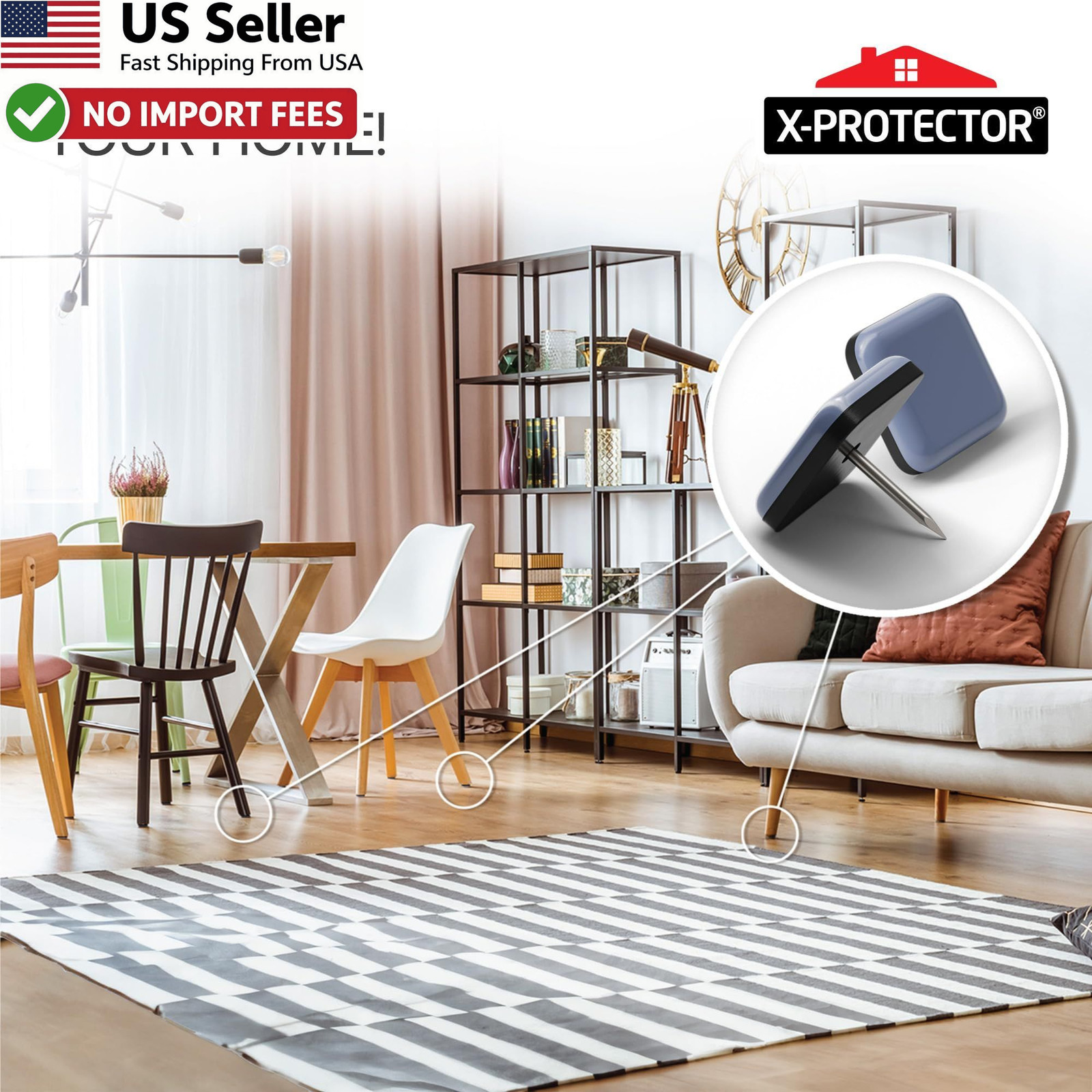 24 Pcs 1″ X-PROTECTOR Nail-On Chair Leg Glides Furniture Sliders Grey Floor Pads