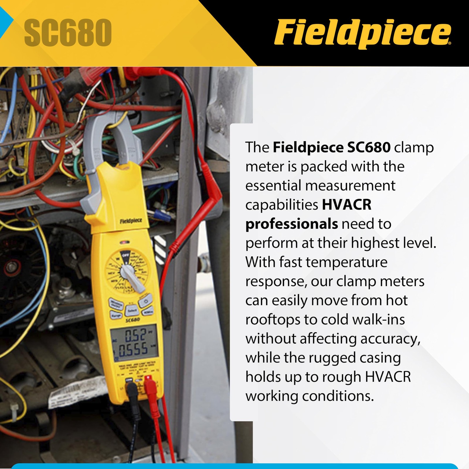 Fieldpiece SC680 Clamp Meter – Wireless Power 4 x 18.5 x 3.5 inches, Yellow