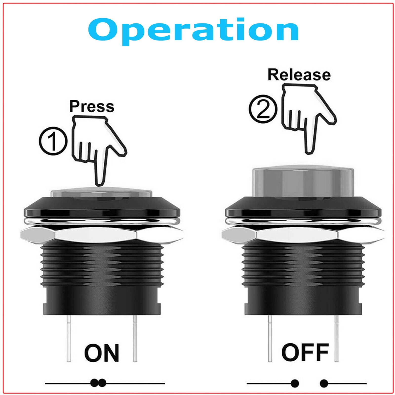 10 PCS 16mm Push Button Switch Non-Lock Momentary Open Round 2 Pins Metal
