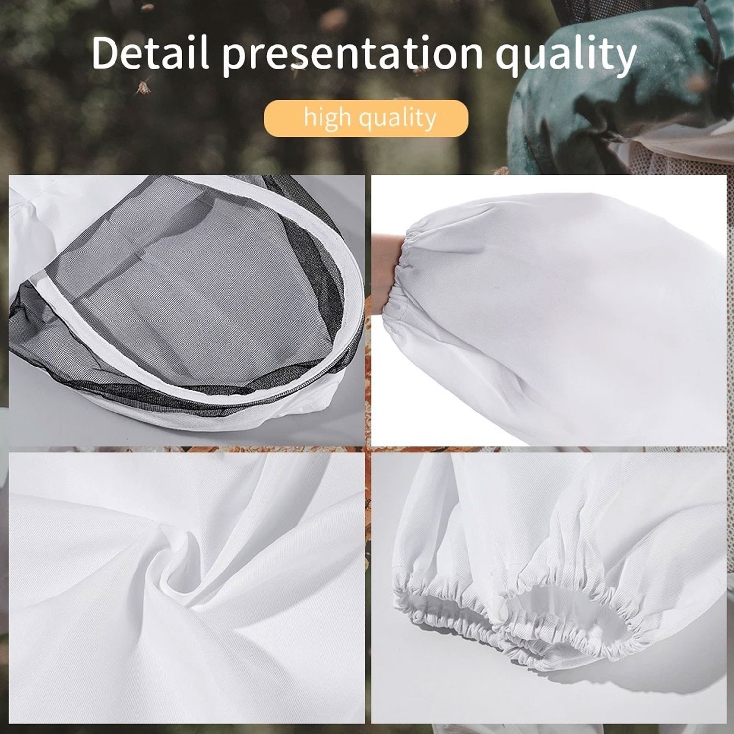 Bee Suit XXL with Veil Hood Full Body Protective Beekeeping Suits White