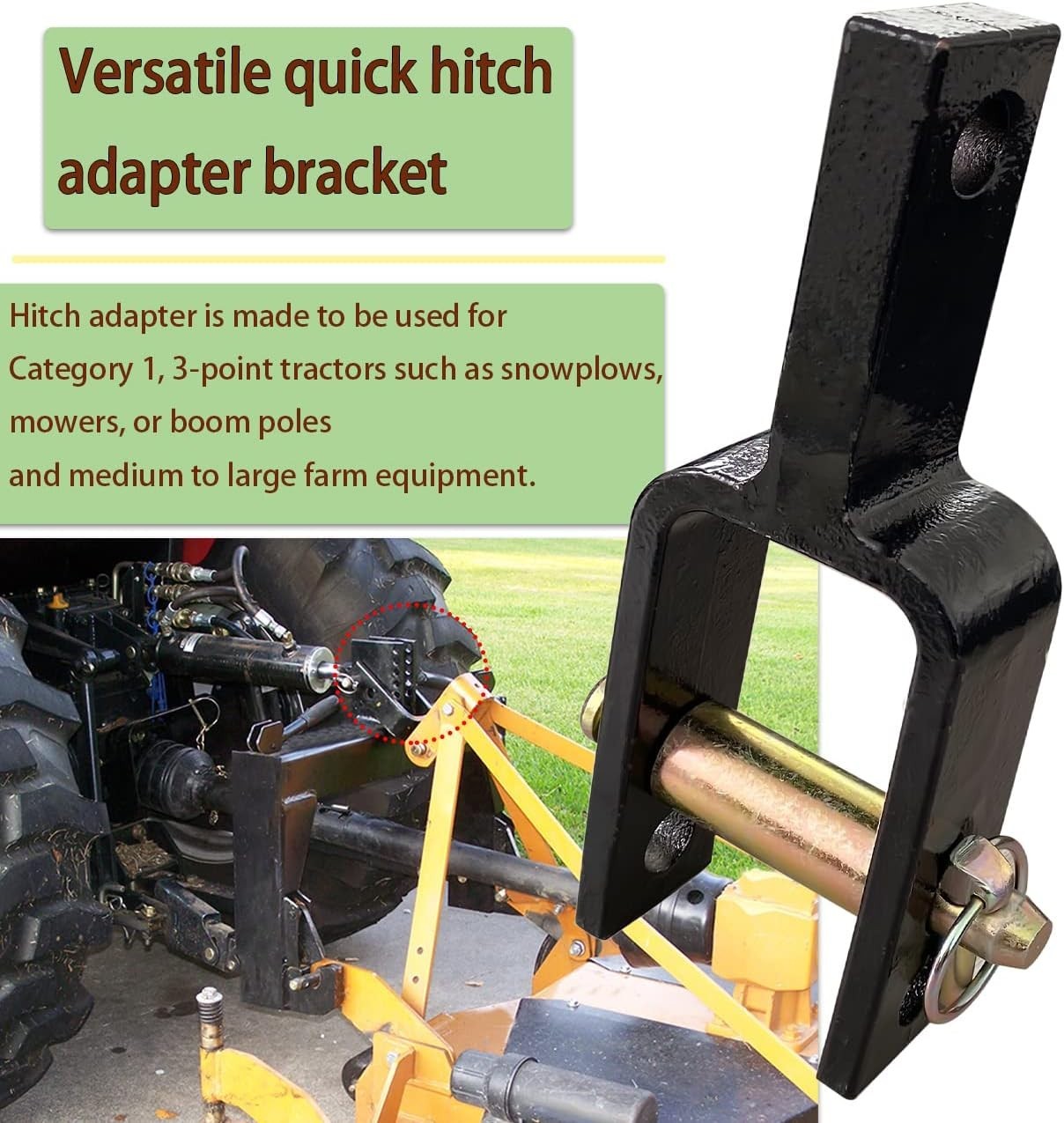 Quick Hitch Adapter with Adjustable Sleeve for Category 1 Tractors and Equipment