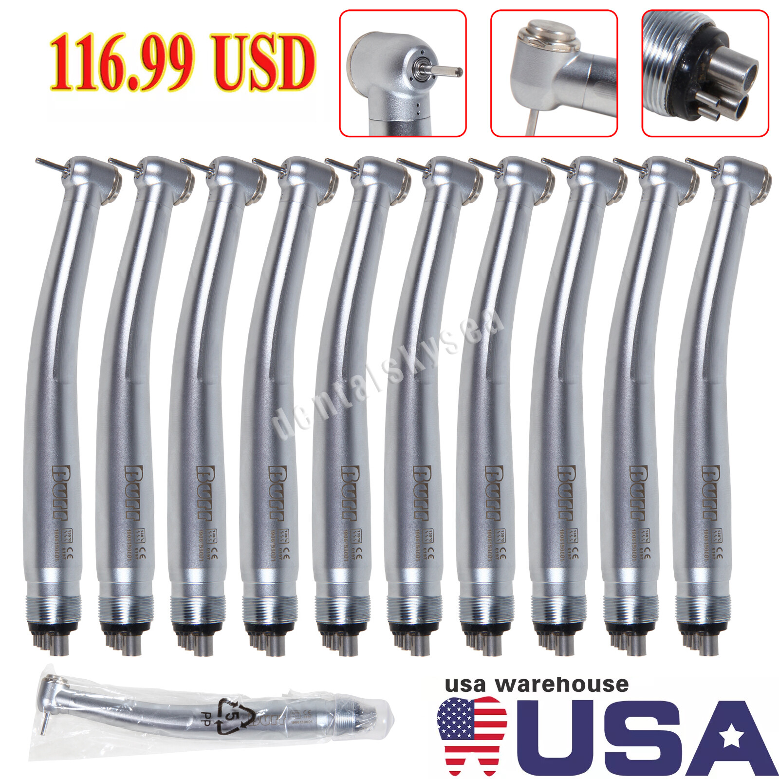10 X Dental High Speed Handpiece Turbine 4 Hole Standard Fit NSK PANA MAX U3BM