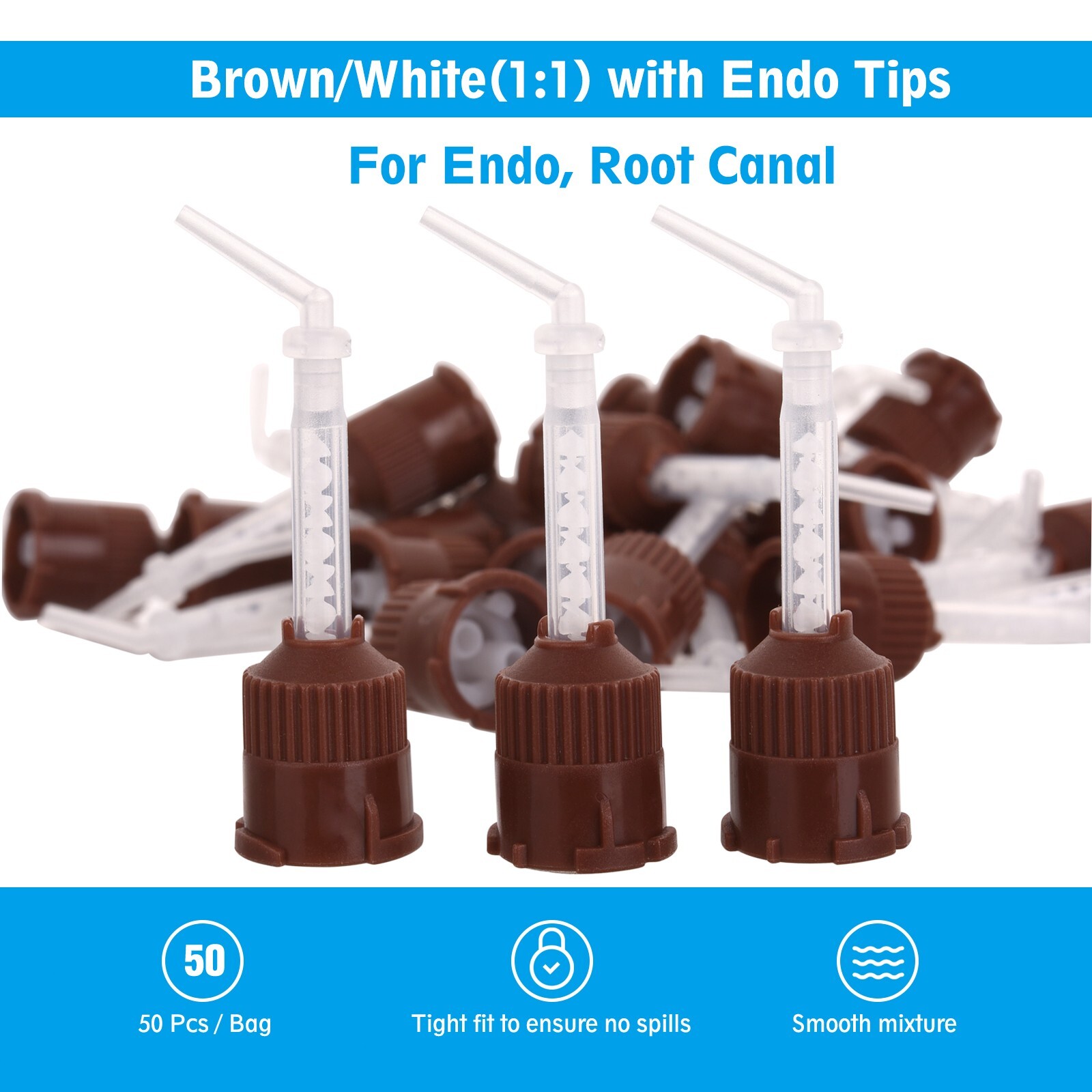 OneMed Dental Mixing Tips HP Brown with Endo Tips 50Pcs/Bag
