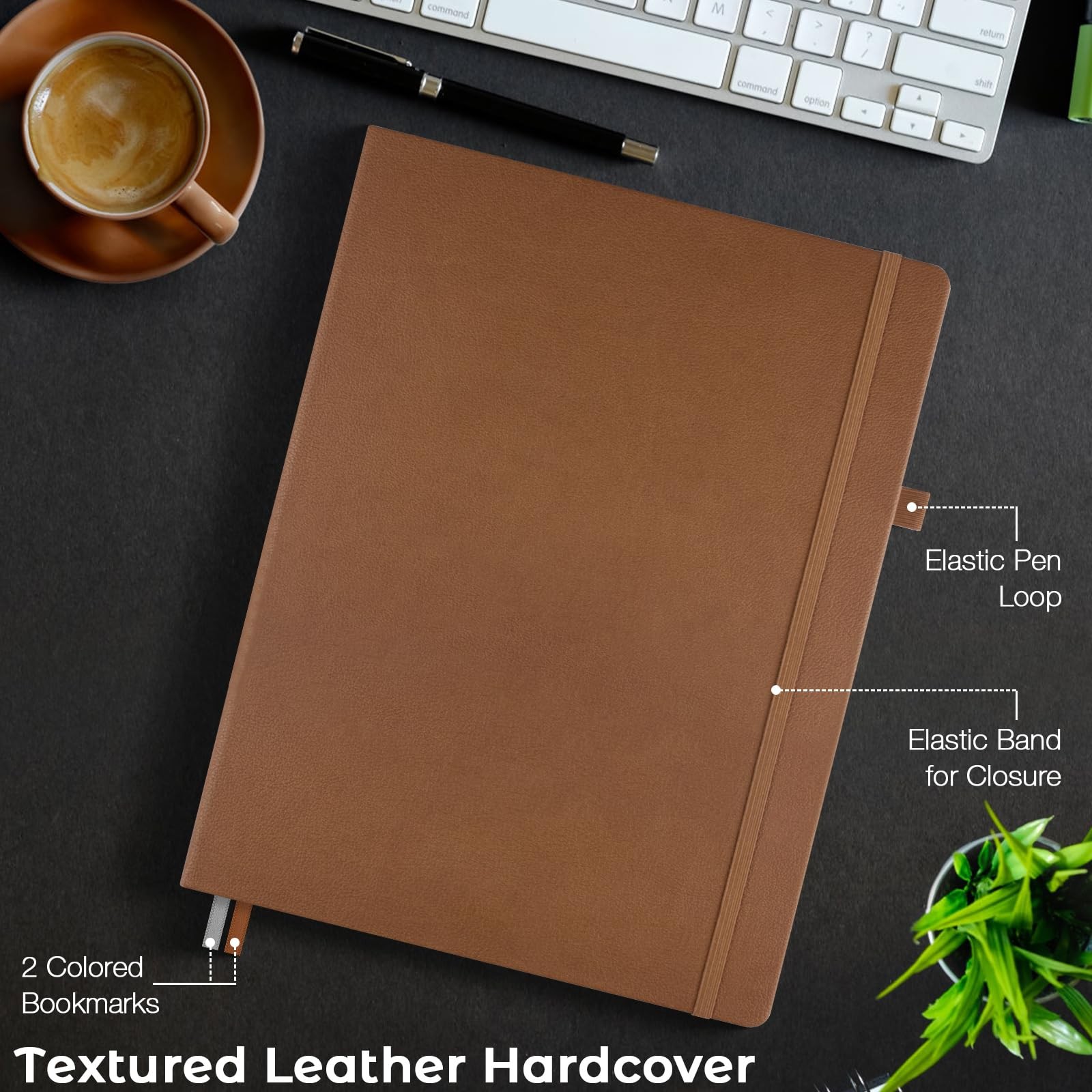 College Ruled Notebook, A4 Hardcover Leather Notebook Ruled, Brown