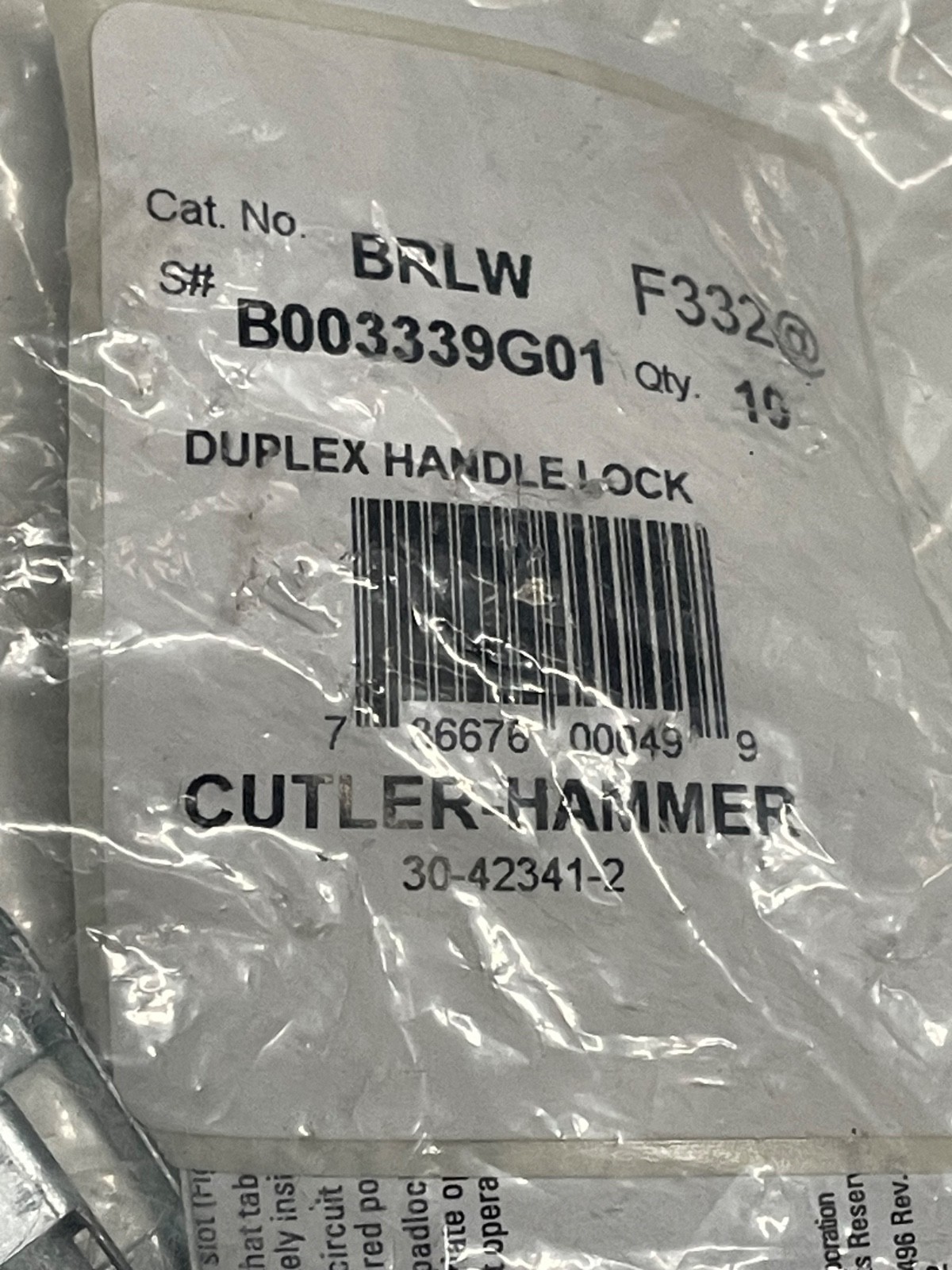 Bag of 10 Cutler-Hammer BRLW Duplex Handle Lock