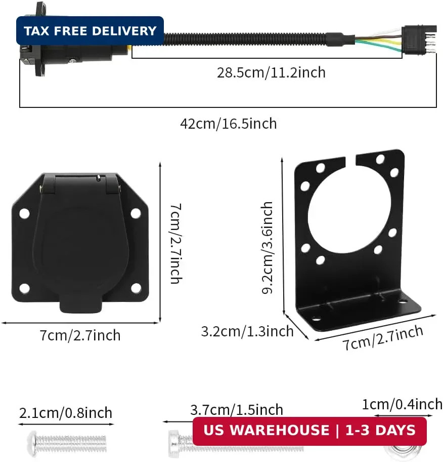 4 Pin to 7 Way Adapter Trailer Kit with Mounting Bracket,4 Way Flat to 7 Way Lig
