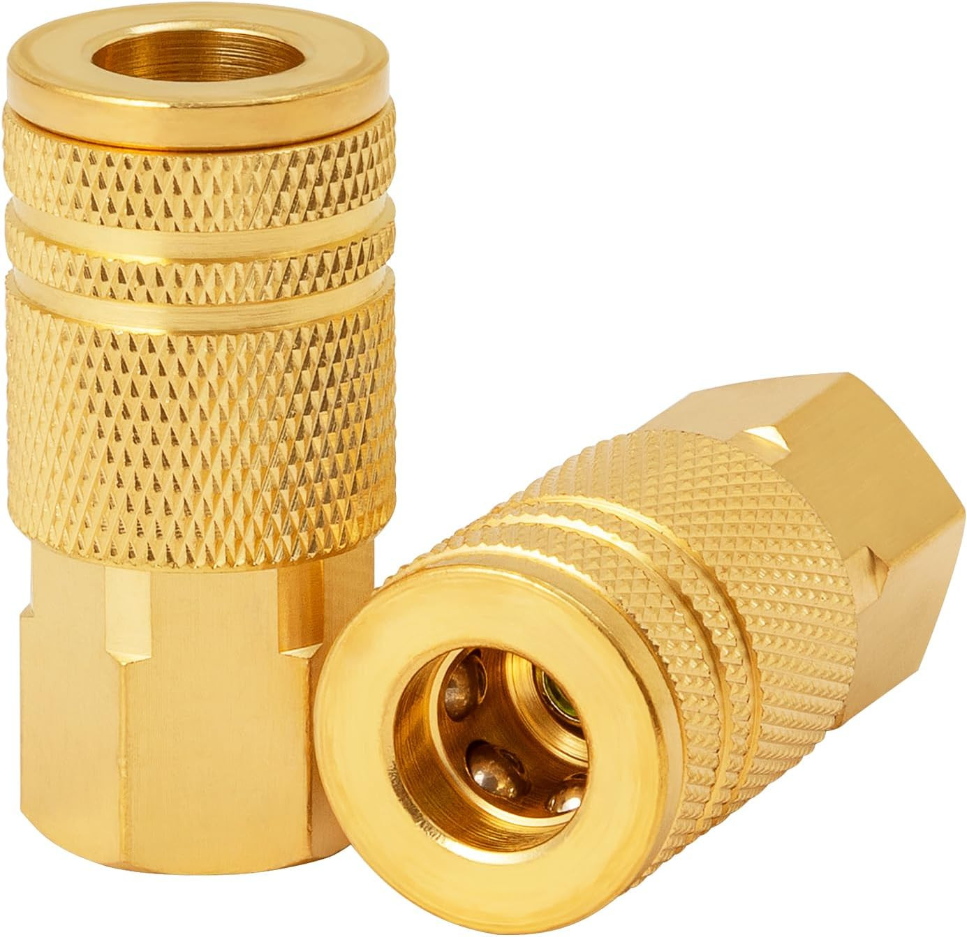 2 Pack 3/8» Female NPT Industrial Air Hose Fitting, Brass 3/8» FNPT to 1/4» F