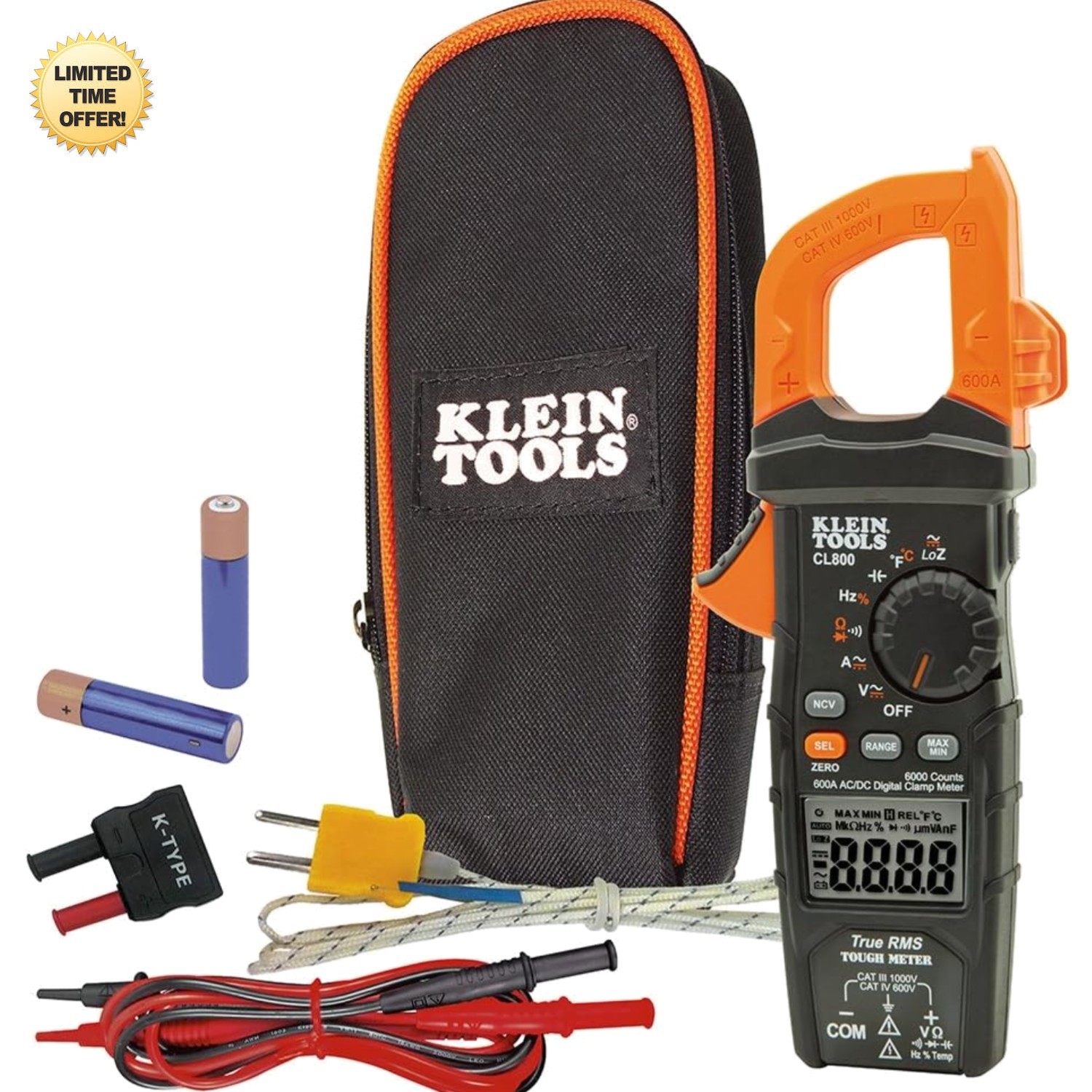 Klein Tools CL800 Digital Clamp Meter 600A AC/DC Auto Ranging TRMS