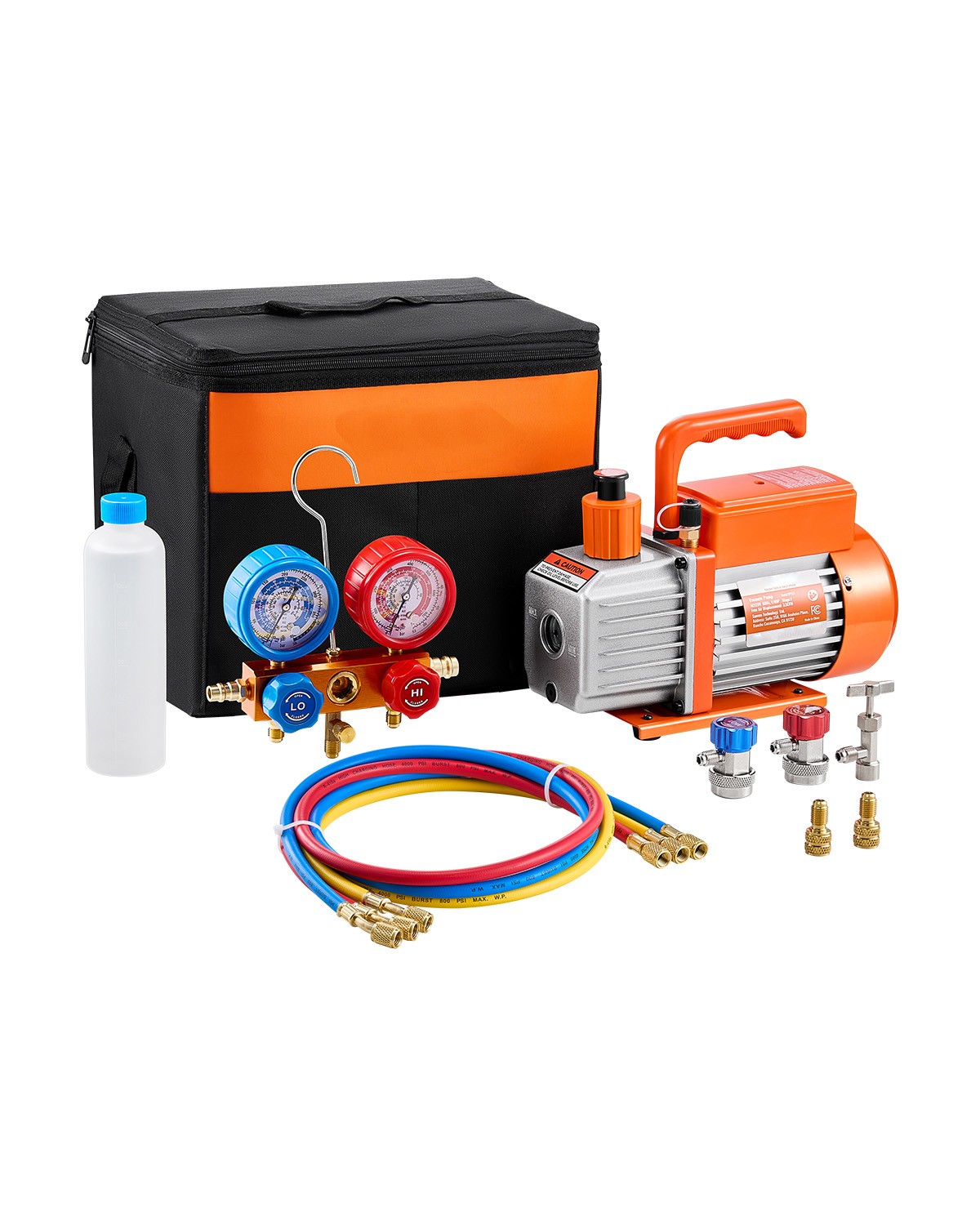 3.5 CFM HVAC Single Stage Rotary Vane Vacuum Pump and Manifold Gauge Kit