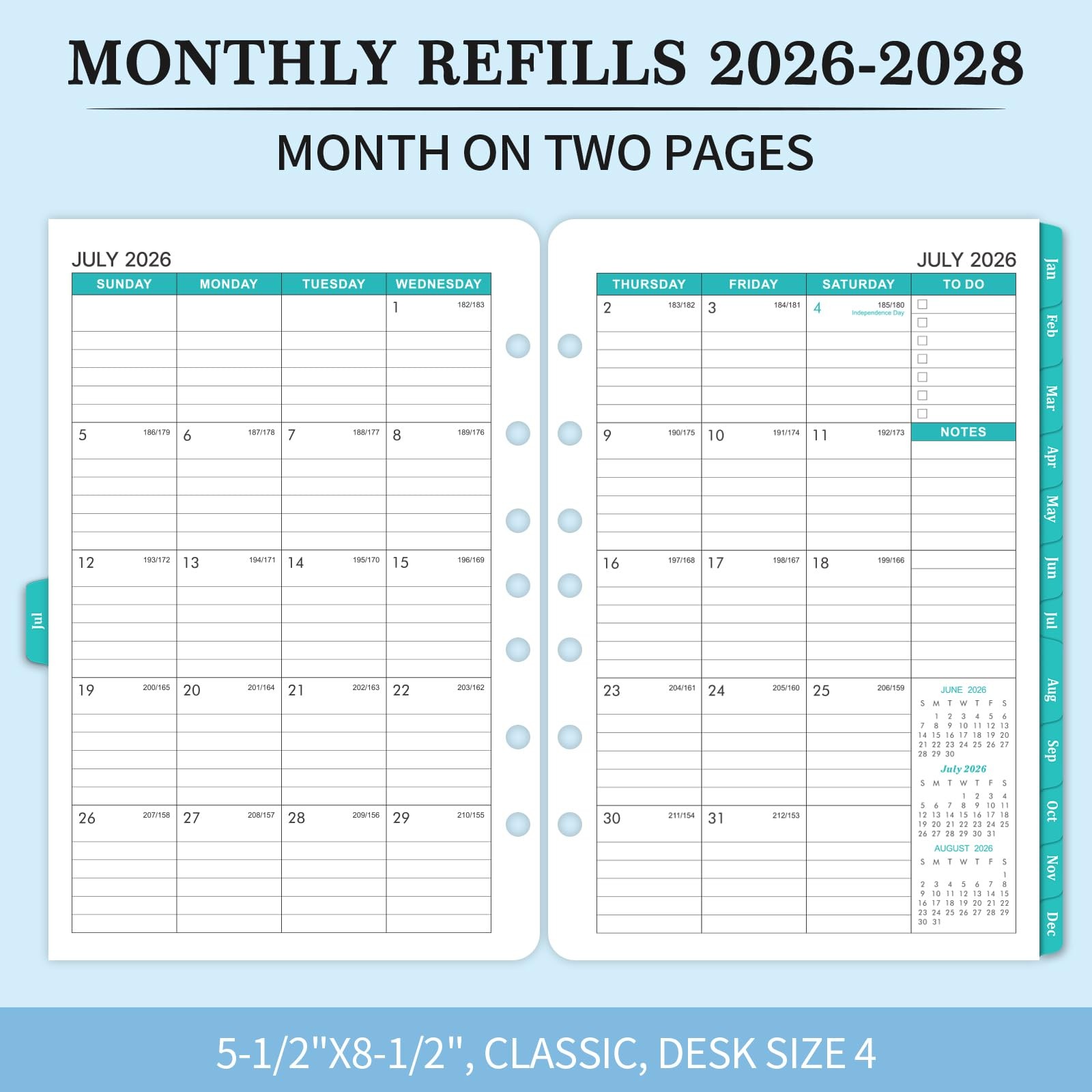 2026-2028 Monthly Planner Refill – Inserts 5-1/2″ x 8-1/2″, black