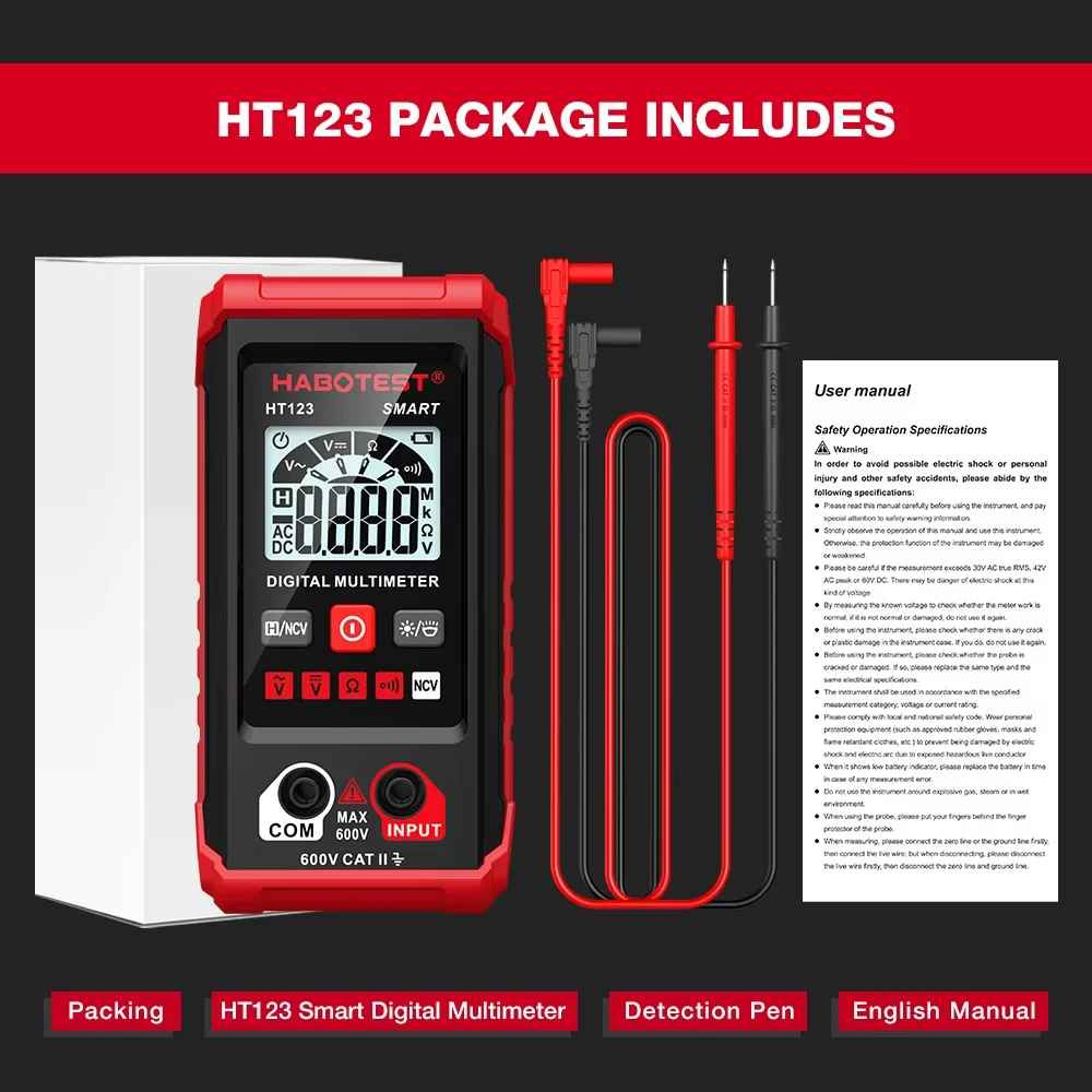 HABOTEST HT123 Digital Smart Multimeter Auto Range AC/DC Voltage NCV Tester