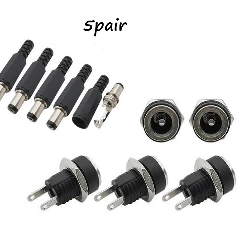 5 Pair DC 12V Male Female Socket Panel Mount Barrels Jack Plug Power Connector F