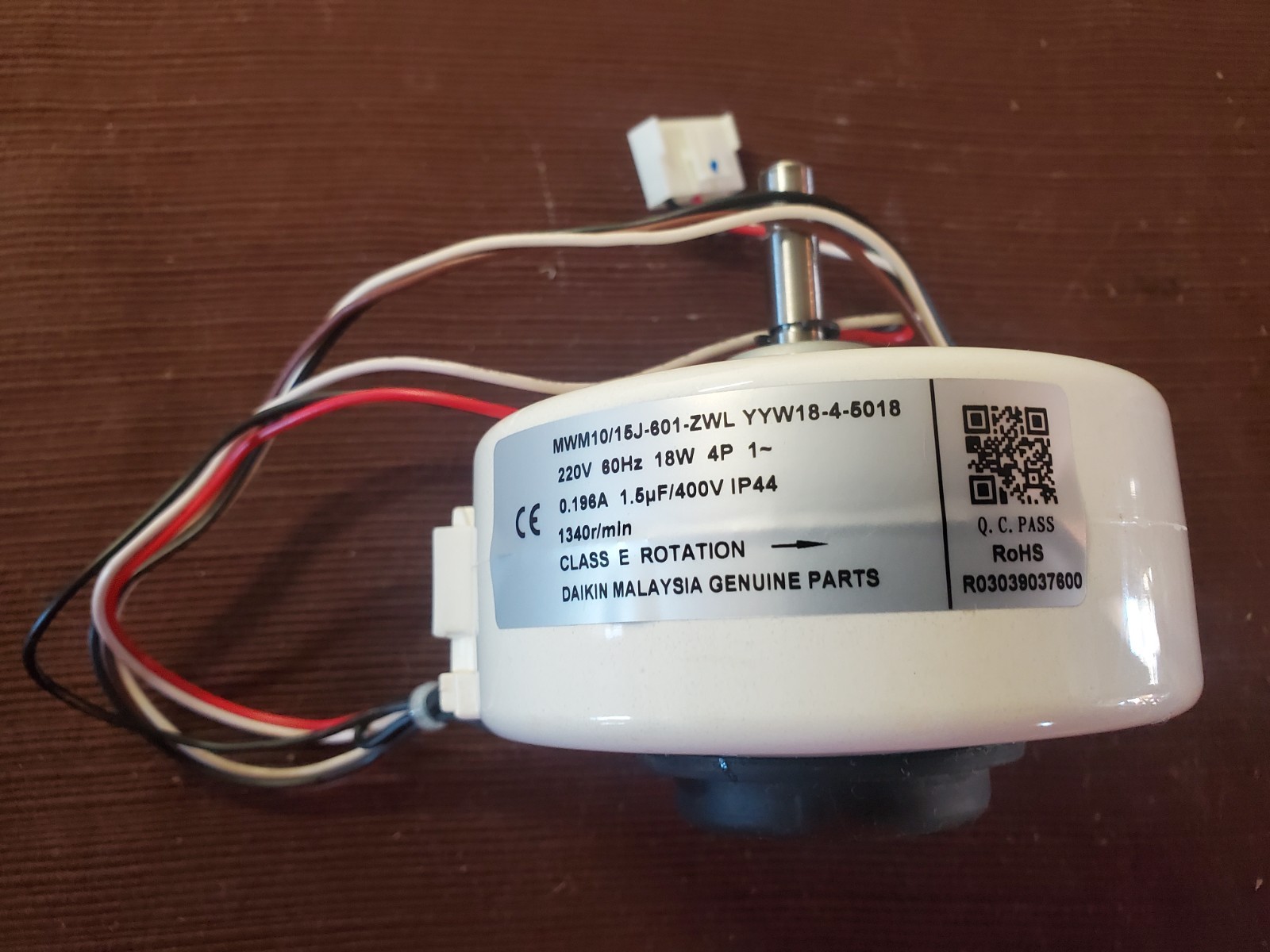 Fits Daikin MWM10/15J-601-ZWL Fan Motor, 220 Volt, 18 Watt