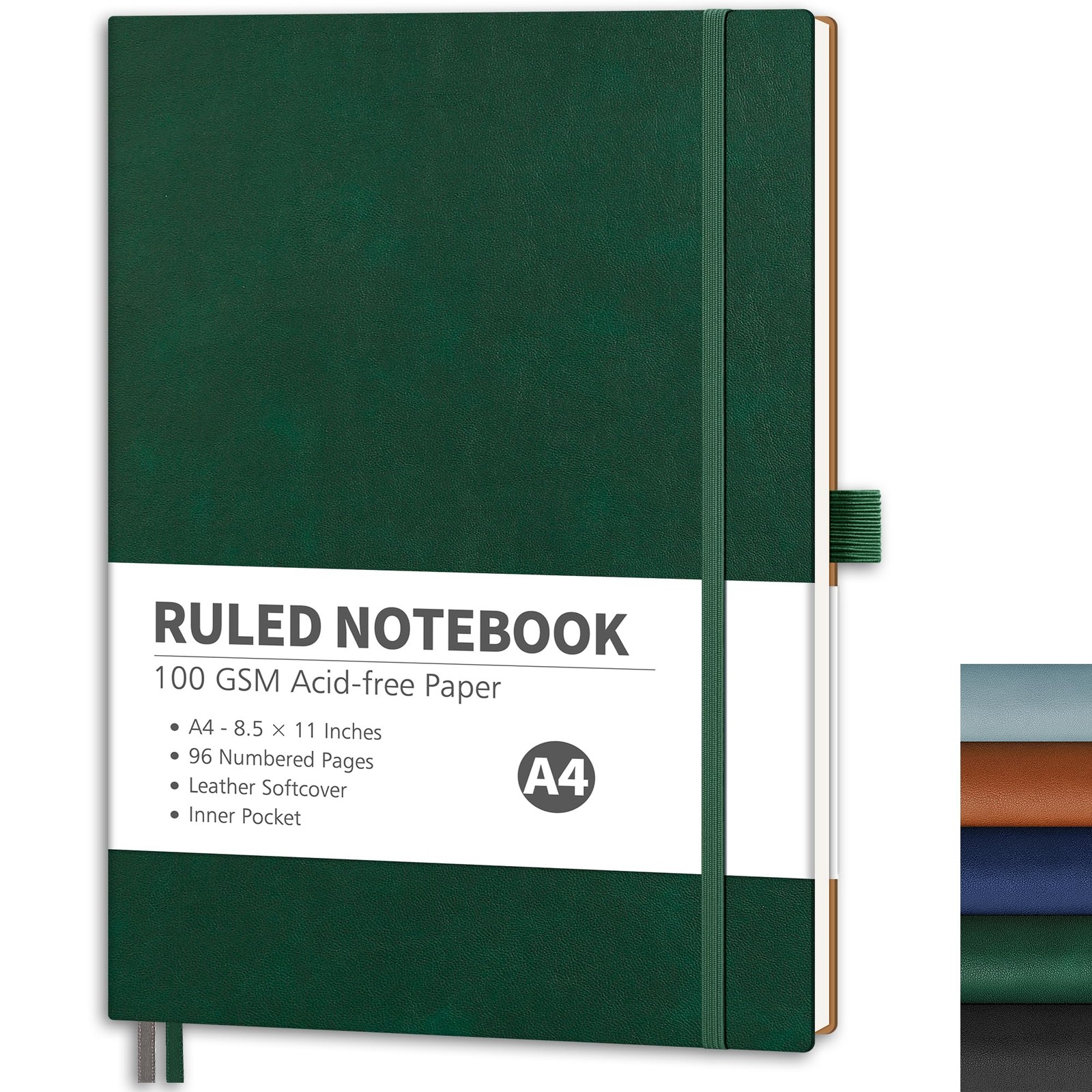 RETTACY Lined Journal Notebook, 96 Numbered 8.5 × 11 inches, Dark Green