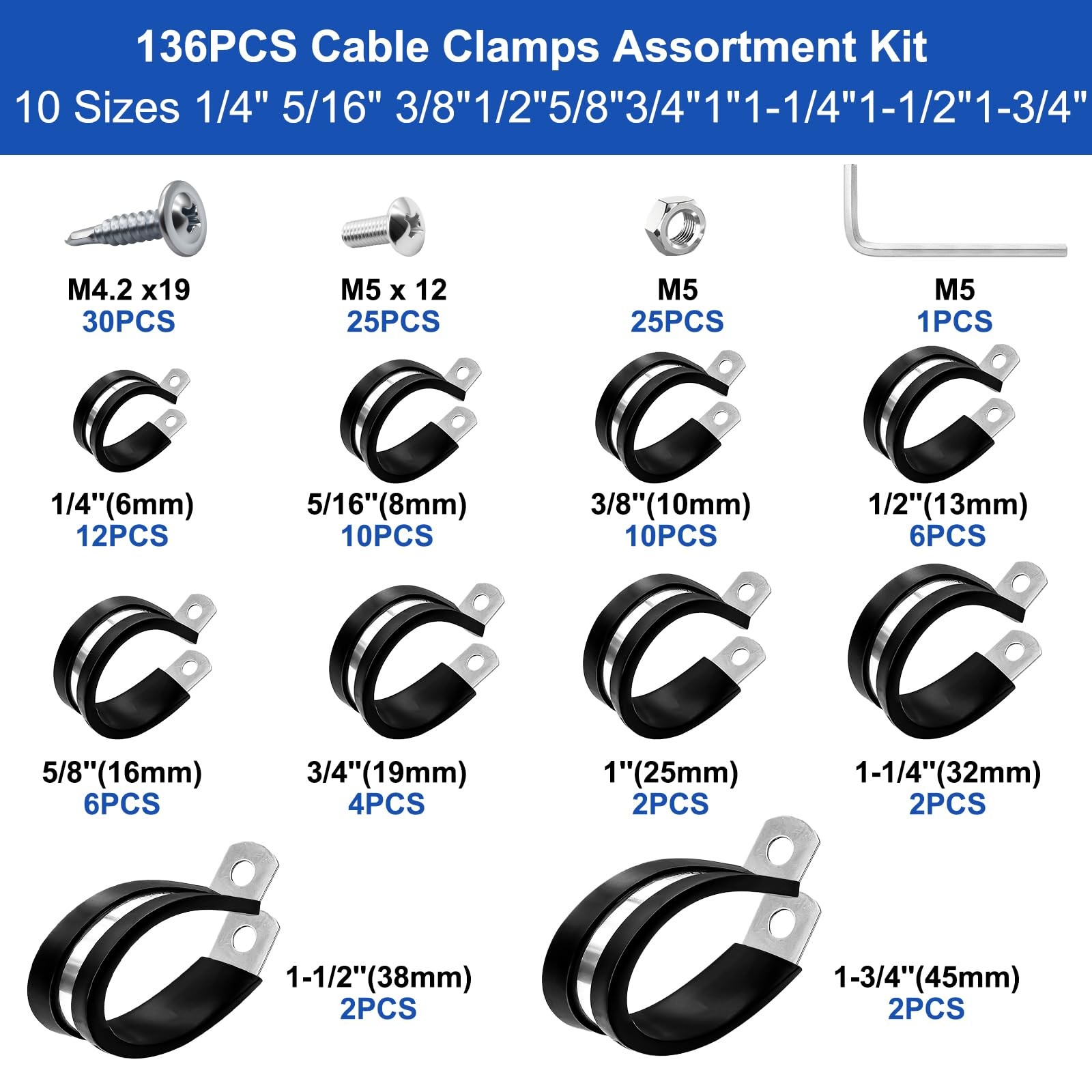 Taiss 136PCS Cable Clamps Assortment Kit Kit,