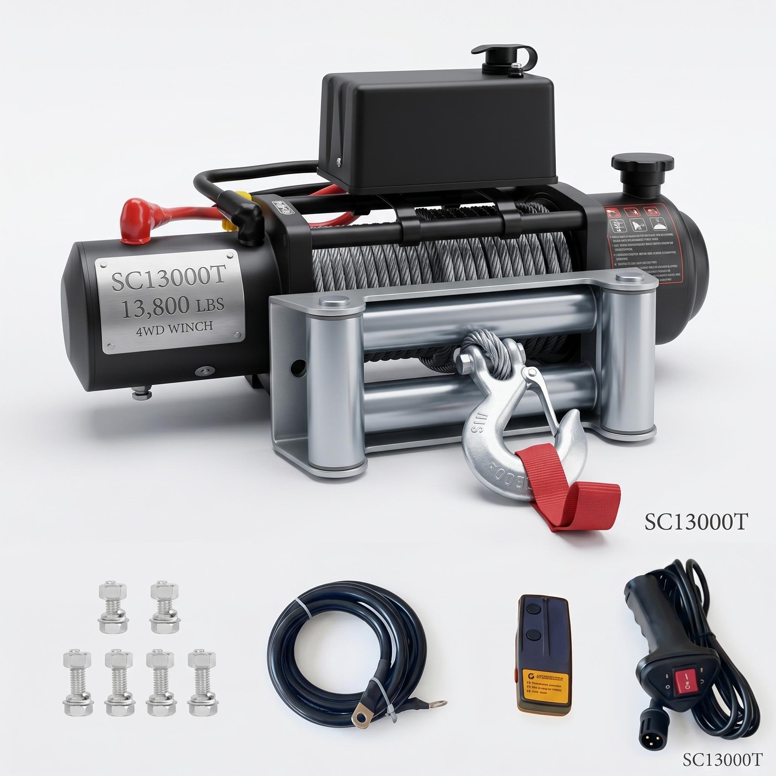 12V 13800LBS 4WD 80ft Electric Winch Steel Cable Truck Trailer Off Road Towing