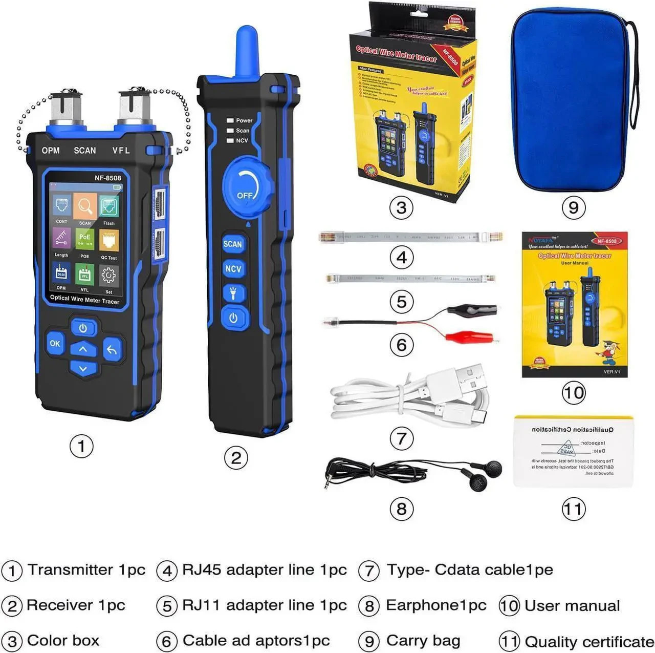 NOYAFA NF-8508 Optical Wire Meter Tracer, a 9-in-1 LAN Ethernet cable tester