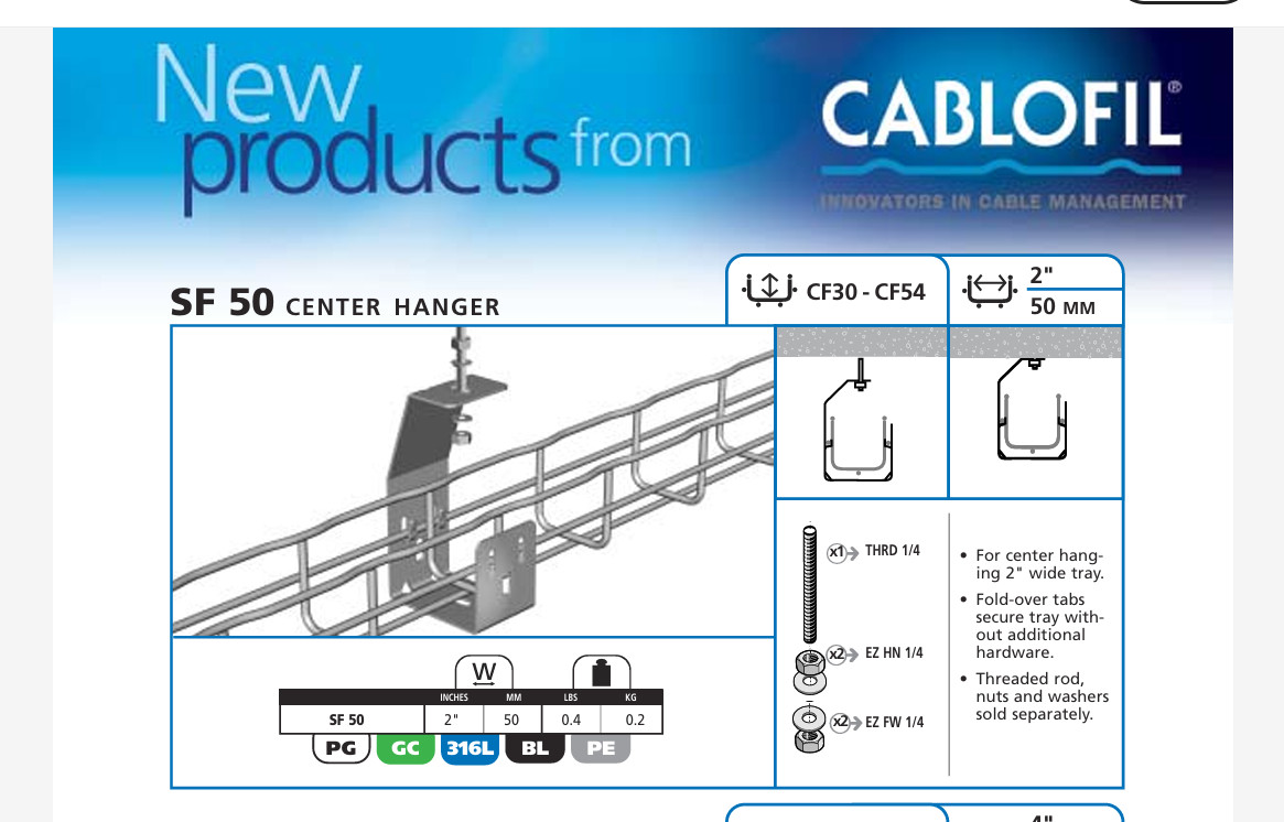 LEGRAND Cablofil SF50PG HANGER – 9 available price is for ea.