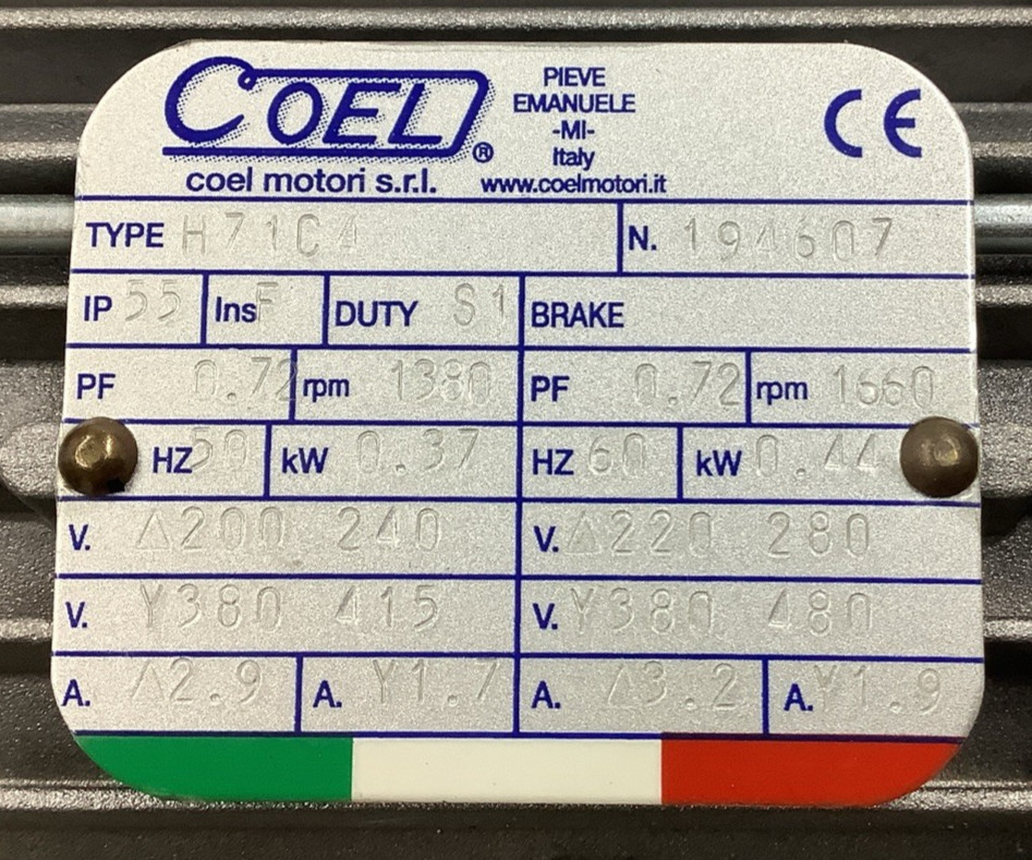 Coel H71C4 General Purpose Motor 1380/1660RPM 0.37/0.44kW (R43)