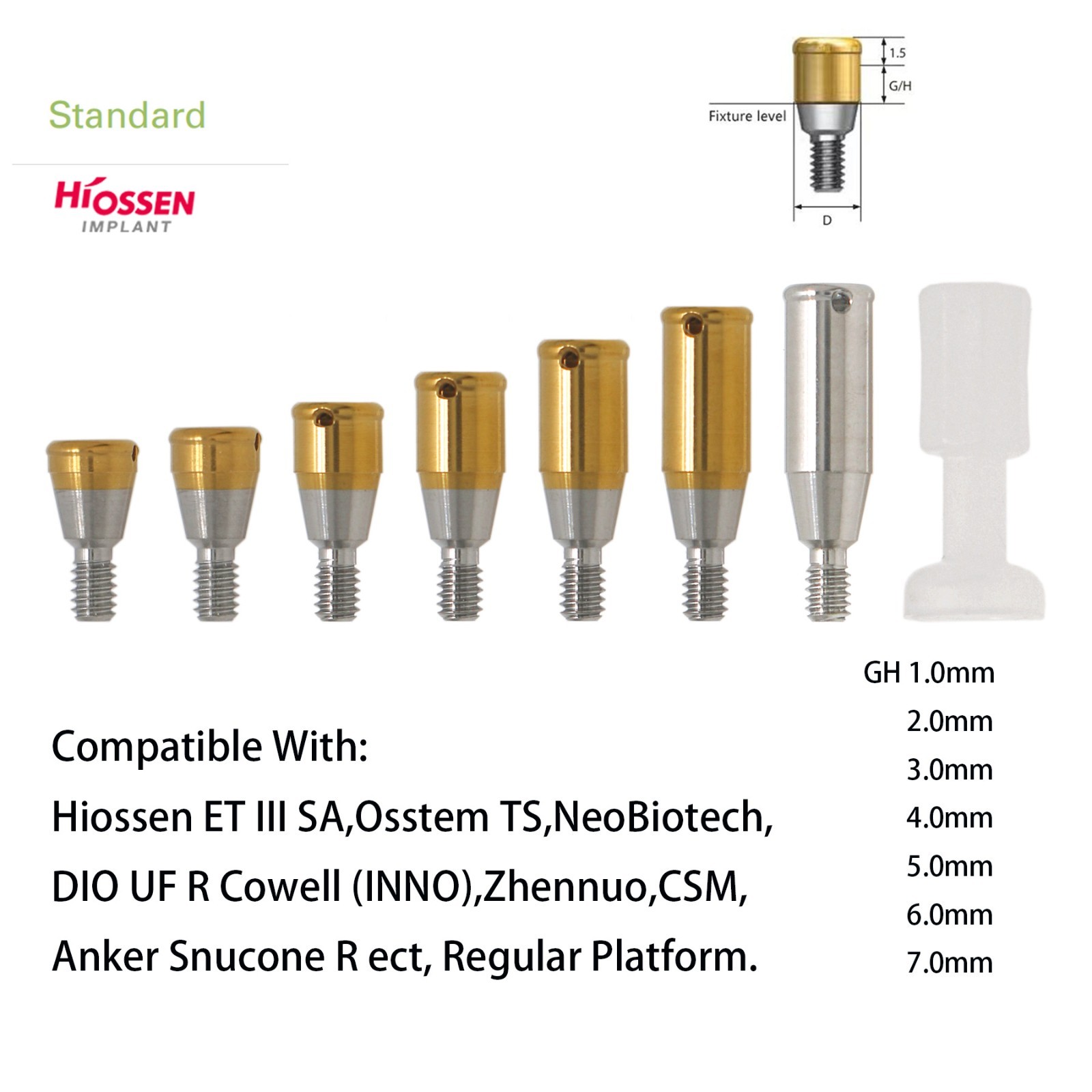 Locator abutment W/Male cap Inserts For DIO UF(ll) Novaloc Fixture Regular 1-7mm