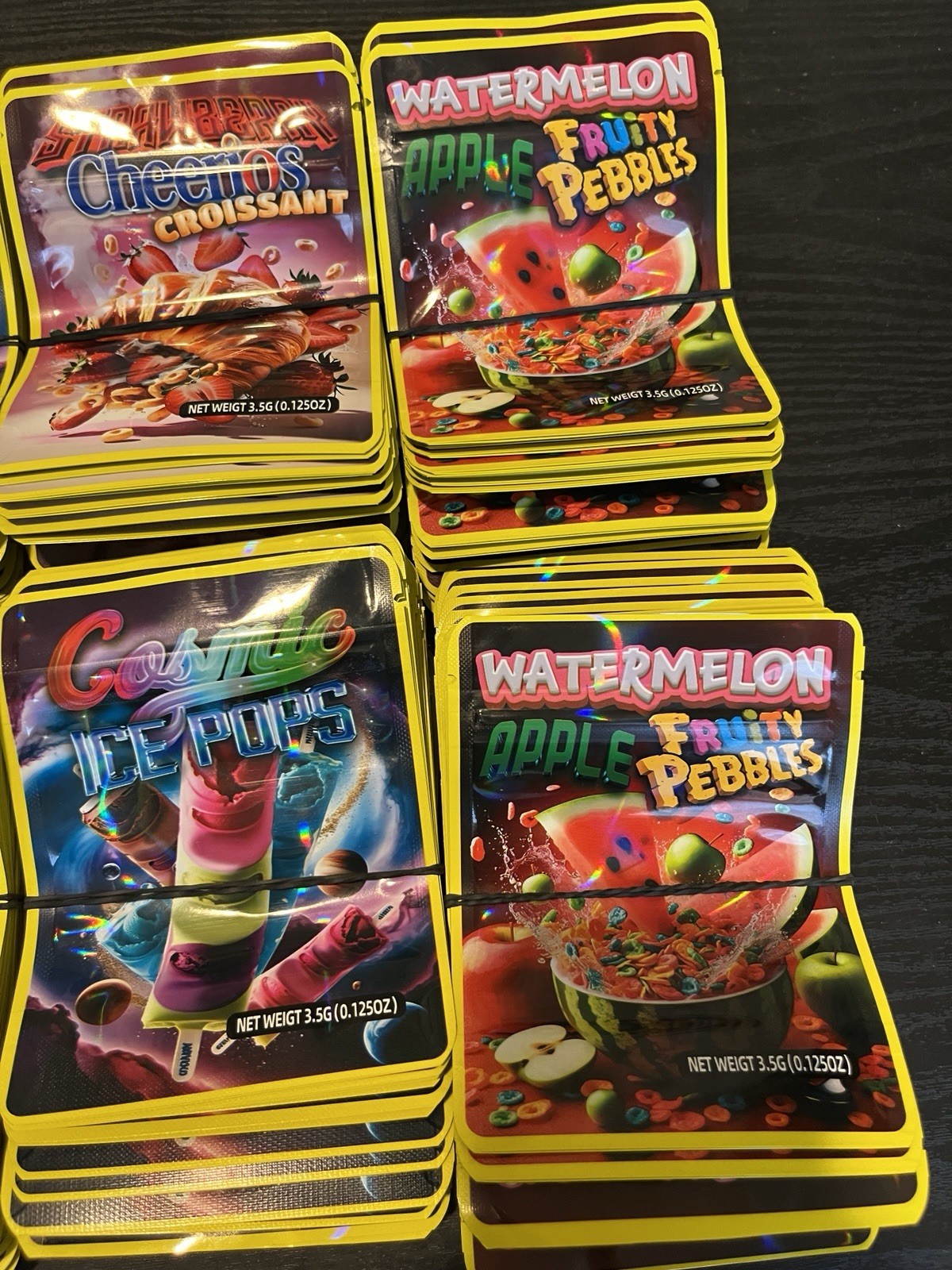 500pc Mixed 3.5g Mylar Bags 5×4 Inch 5 Different Premade Designs