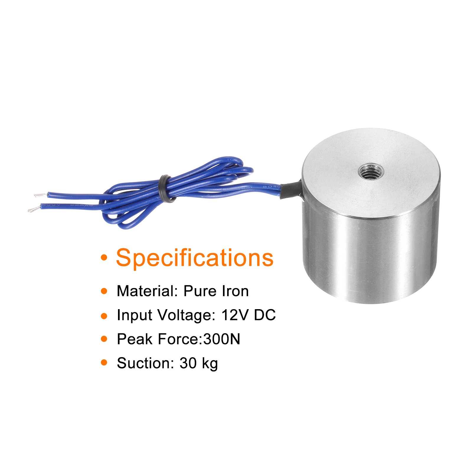 Round Solenoid Electromagnet DC 12V 300N 66LB/30Kg Electric Magnet