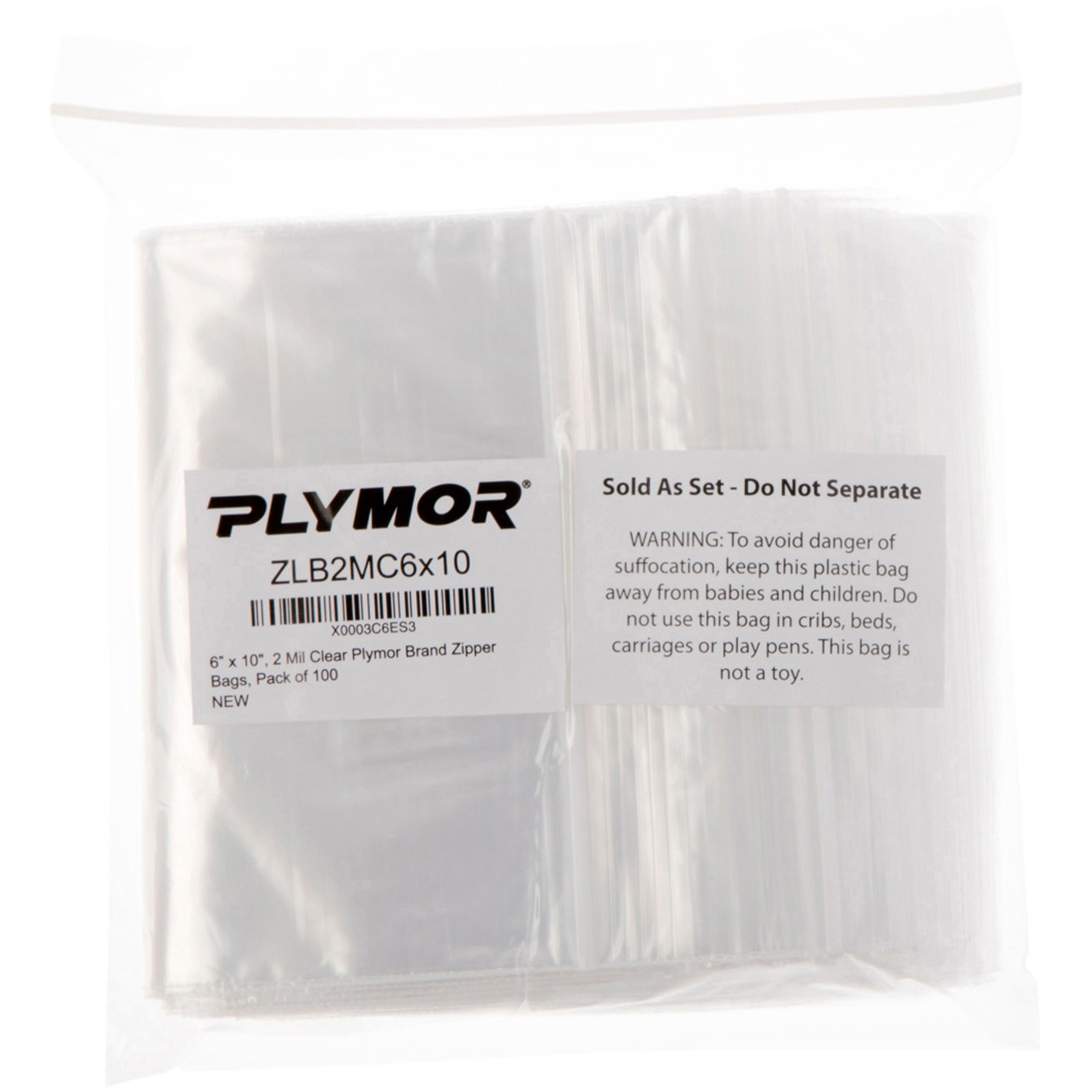 Plymor 6″ x 10″, 2 Mil Zipper Reclosable Plastic Bags